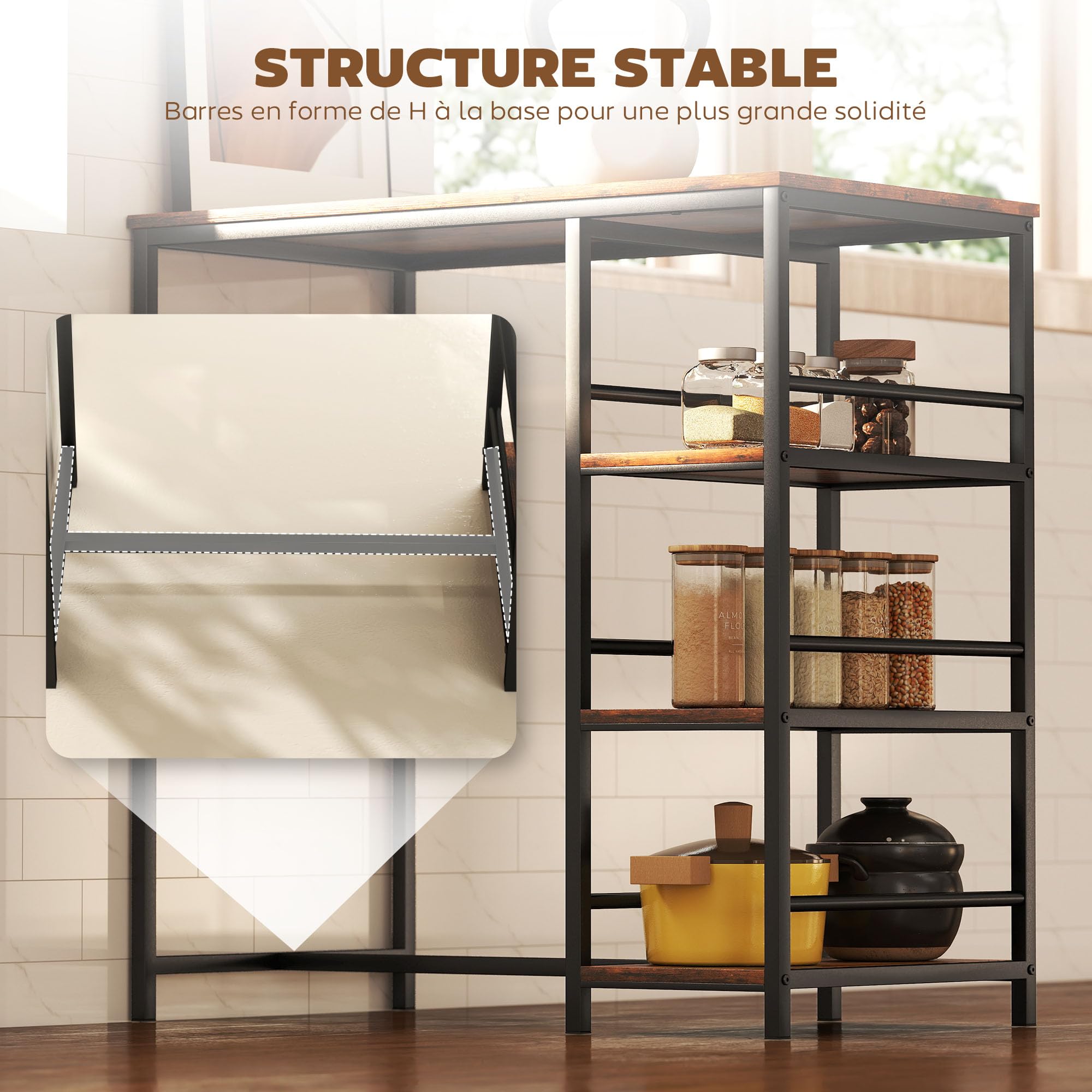 HOMCOM Table de Bar Mange-Debout Acier 90 x 50 x 90,5 cm Brun Rustique Noir