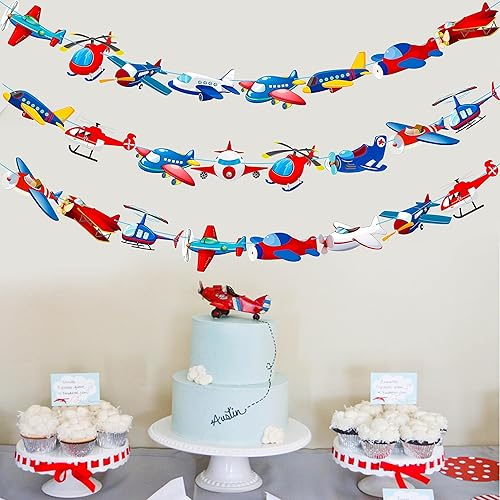 Miniatura 7 de Cartel de fiesta de avión para fiesta de cumpleaños de avión, 3 unidades, pancartas recortadas para fiesta de aviación, decoraciones colgantes para
