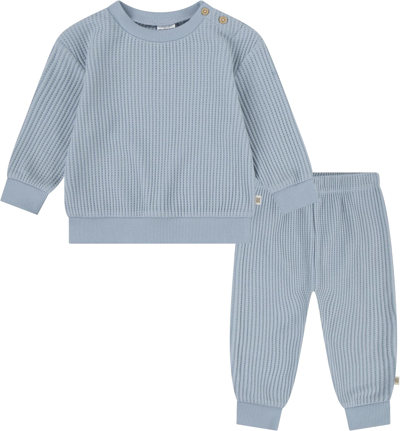 HUGGIES unisex-baby Waffle Knit Crewneck Sweatshirt and Pants 2-piece Outfit Set