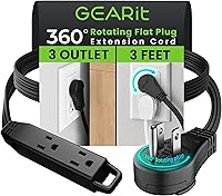 Vista 37 de GEARit Cable de extensión de enchufe plano giratorio de 360° (4.57 m, blanco) Extensión múltiple de 3 tomas de corriente, cable de 16 AWG, adaptador