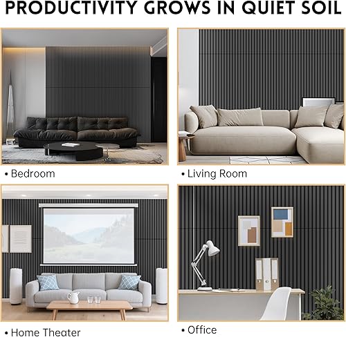 Vista 42 de RITOLLO Paquete de 4 paneles de madera para pared, paneles acústicos de listones de madera de 47.2 x 23.6 pulgadas para pared, paneles Roble natural