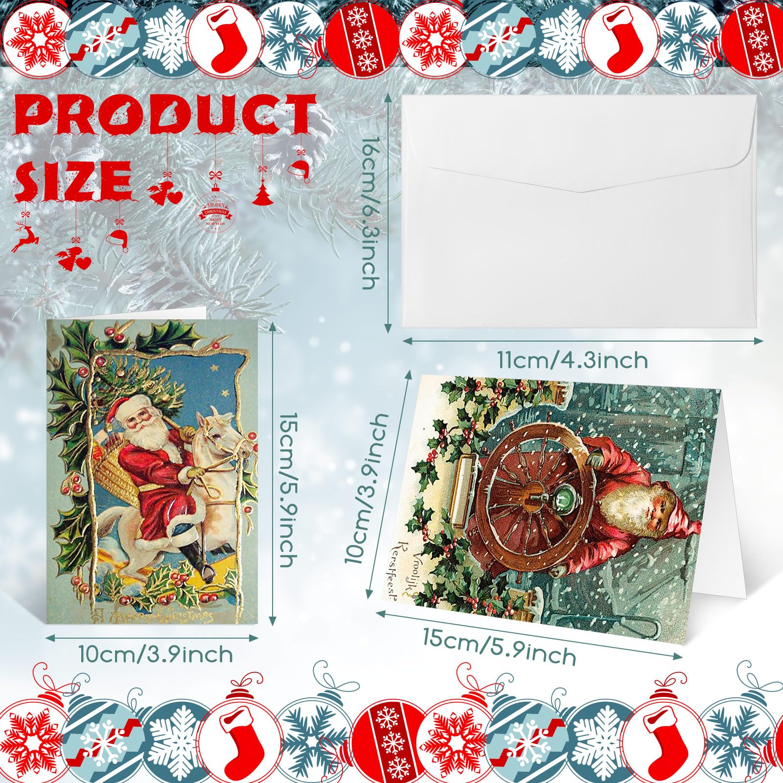 Jetec 200 Stück Vintage Weihnachtskarten Weihnachtskarten Weihnachten Urlaub Grußkarten Set mit 200 Weihnachtskarten und 200 Umschlägen Weihnachtskarten mit Umschlägen, 20 Designs, 10.2 cm x 15.2 cm