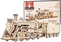 ROKR MC501 Prime Steam Express 3D Wooden Train Puzzle Kit - 1:80 Scale Mechanical Model for Adults, 308 Pieces Brain Teaser