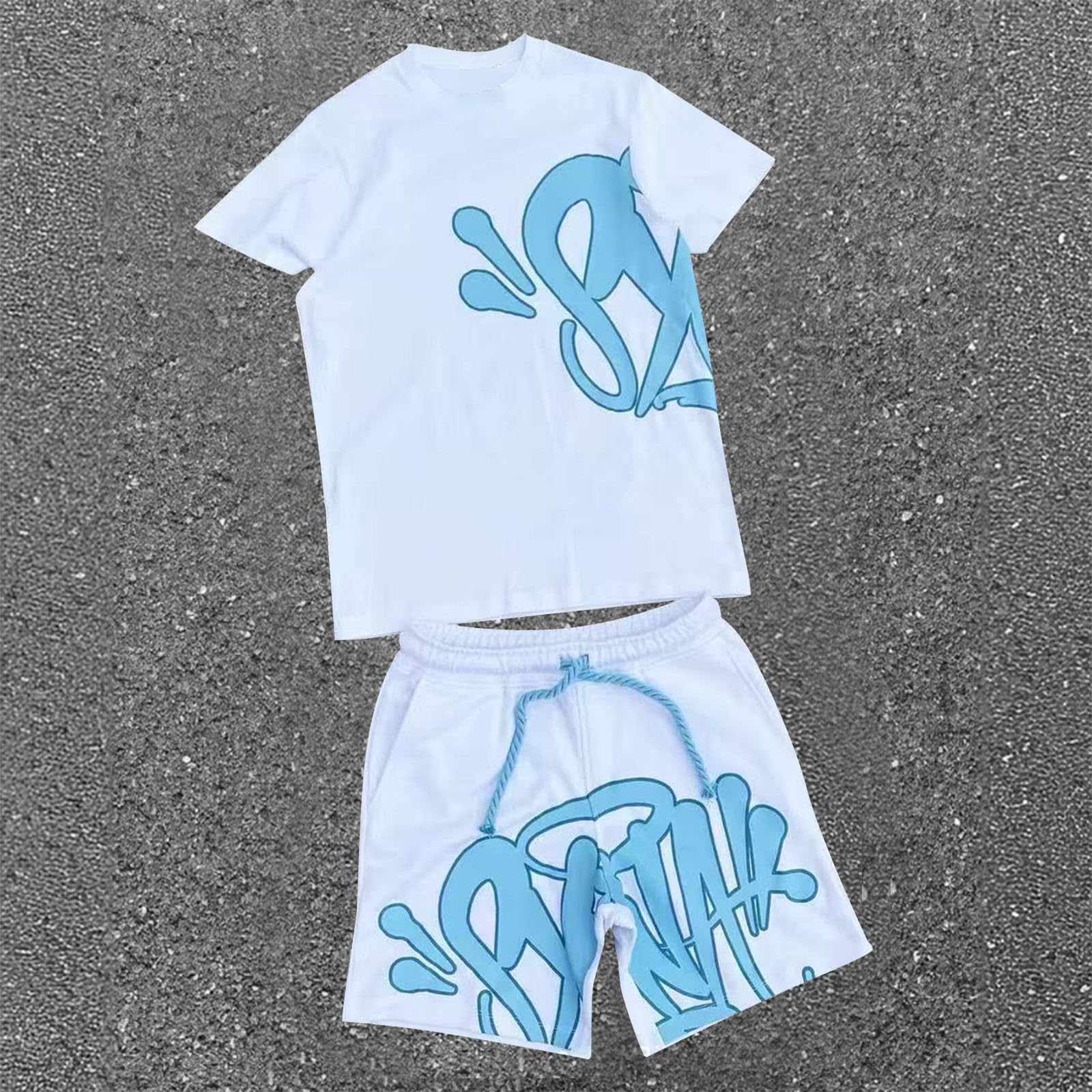 NUSGEAR Conjunto Hombre Mujer Estampado Camiseta de Manga Corta Pantalones cortos Hip Hop Y2K Chándal Conjunto Hombre Mujer de 2 piezas Traje de Jogging de Verano