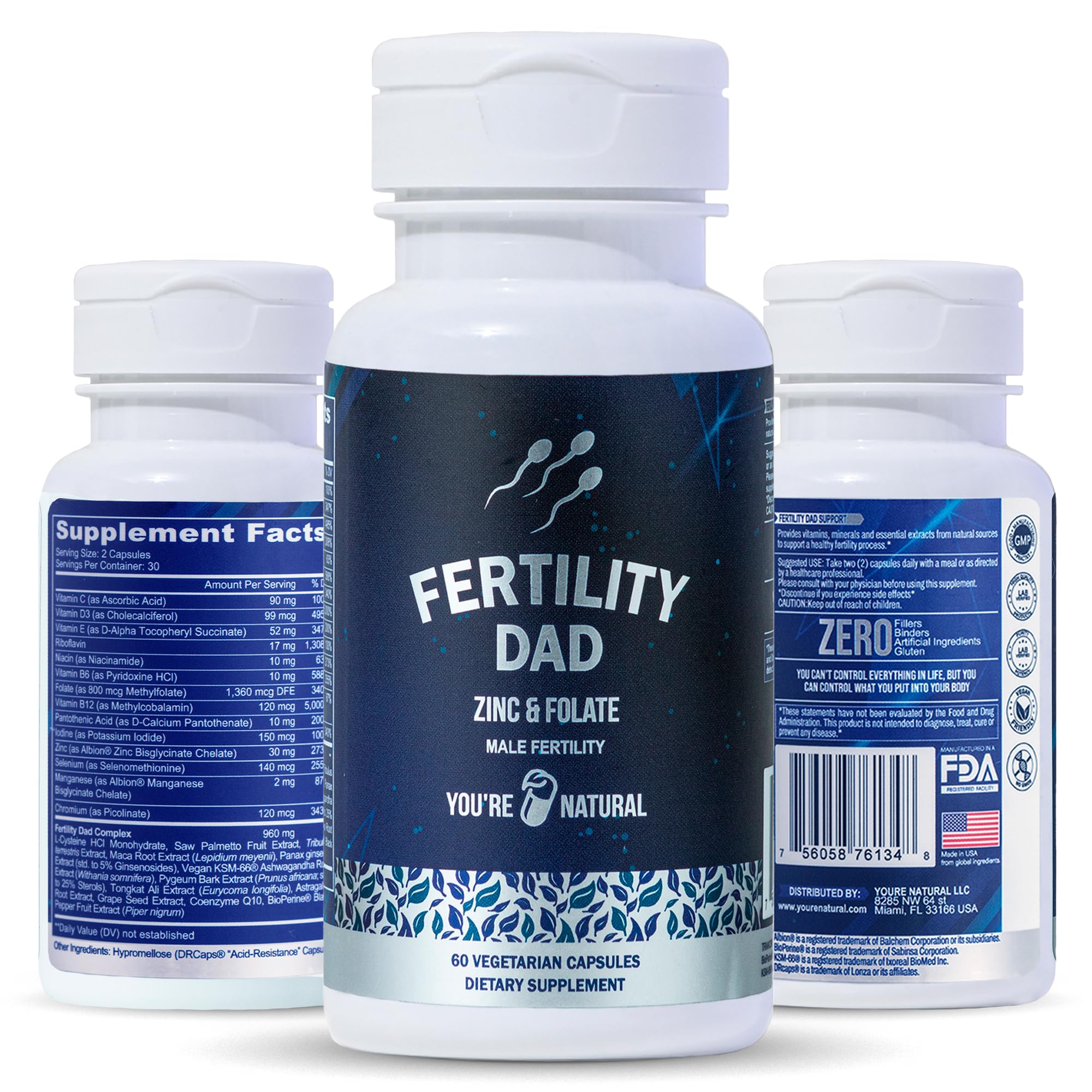 Amazon.com: YOU'RE NATURAL Vitaminas de fertilidad masculina, recuento  óptimo de espermatozoides, motilidad y fuerza, Ashwagandha, ácido fólico  800 mcg, magnesio, raíz de maca, L-carnitina, vitamina C, E, D3, zinc