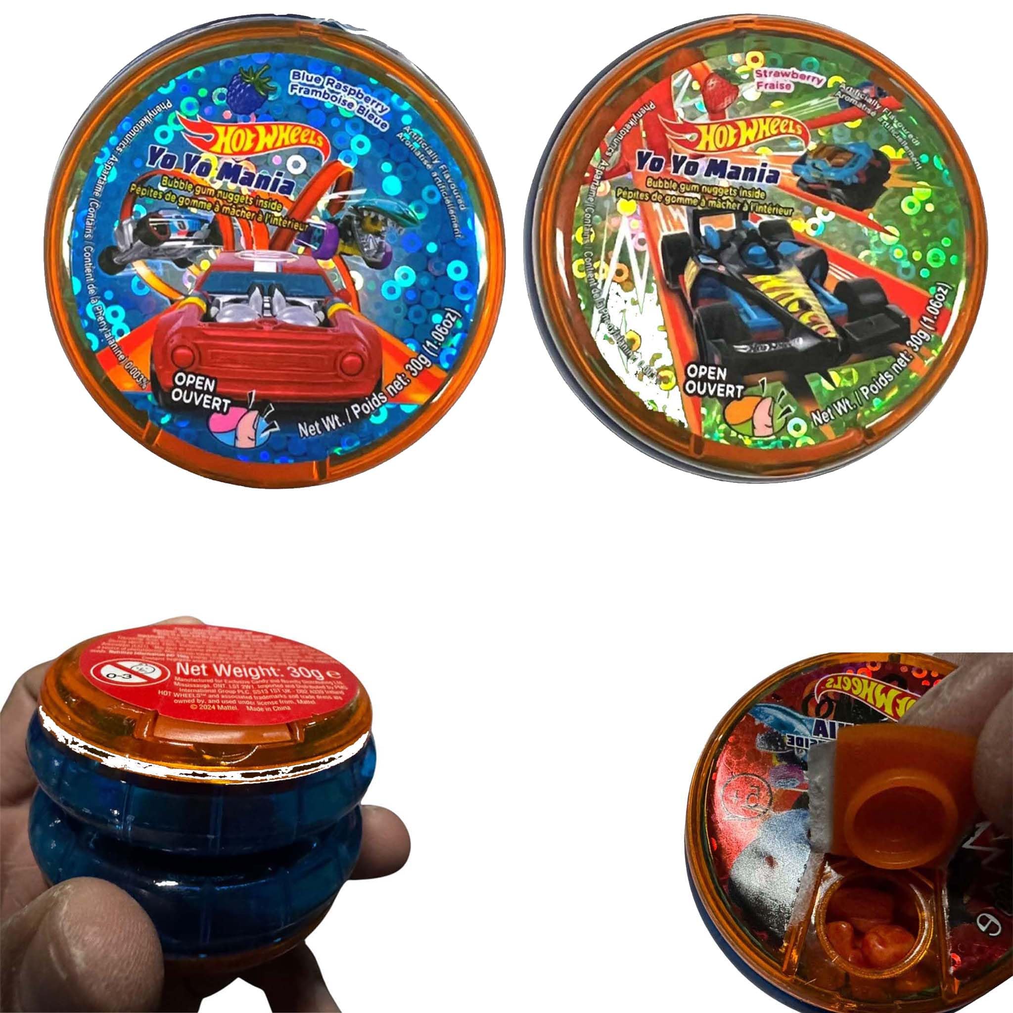 1x Random Hot Wheels Yoyo for Kids, Fun Trick Yoyo with Bubble Gum Fillings, Durable Non-Toxic Plastic, 5.5cm, Ideal for Parties & Stocking Fillers