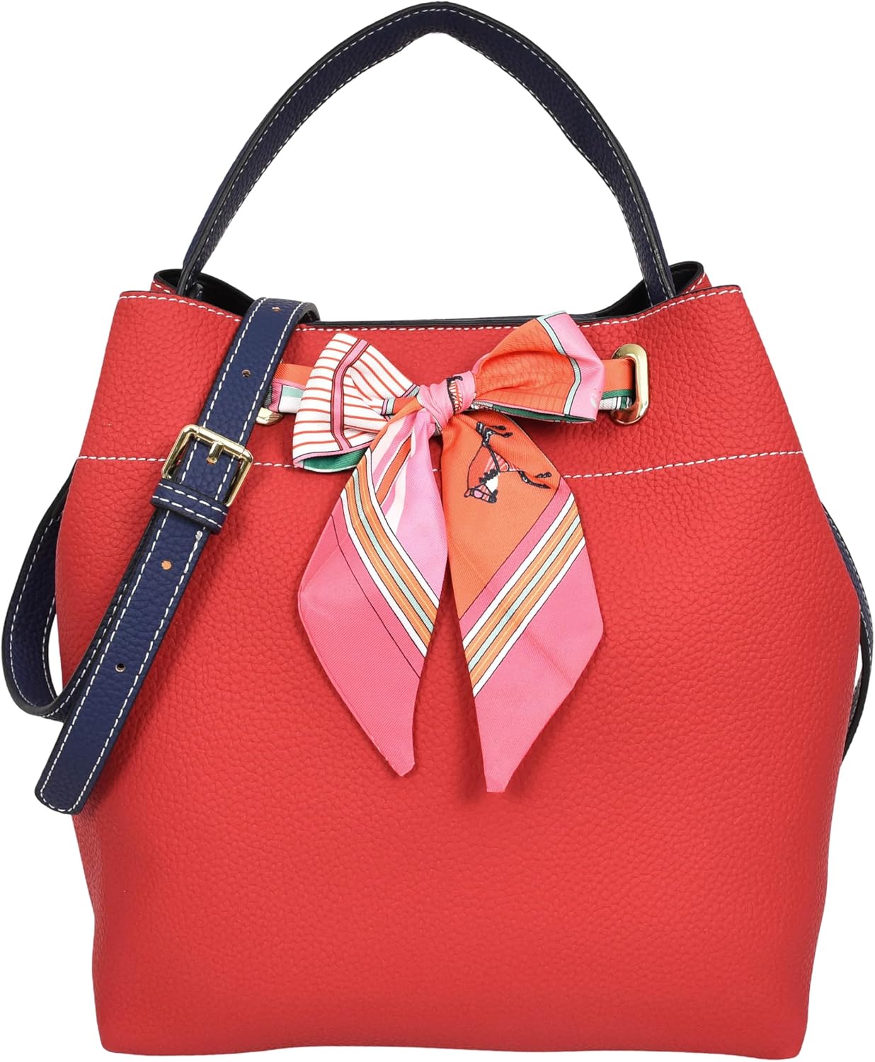 Womens Faux Leather Large Tote with Cosmetics Bag Willow Orange