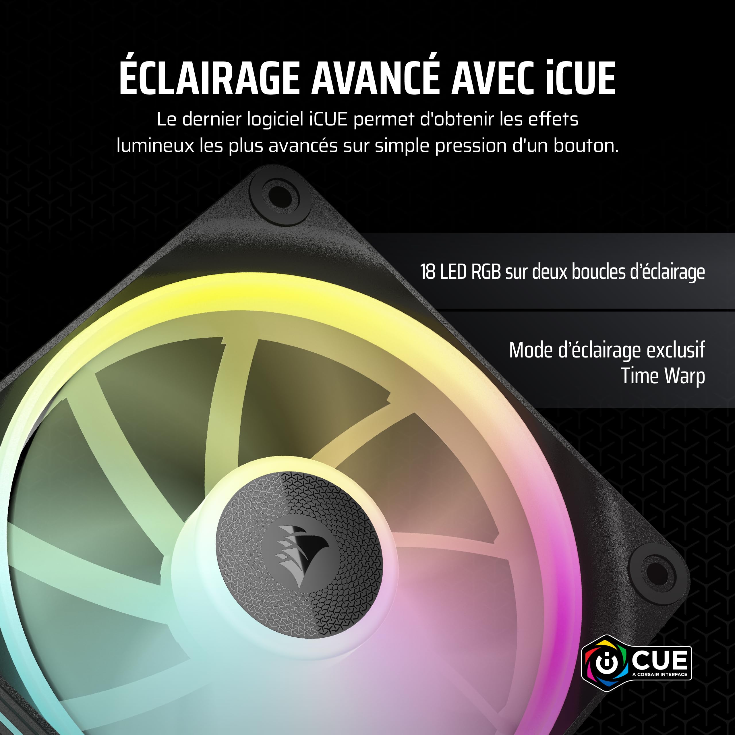 CORSAIR iCUE Link LX120 RGB 120 mm PWM Ventilateurs Paquet Triple – Double Boucles Lumineuses – Inclut iCUE Link System Hub – Technologie CORSAIR AirGuide – Noir