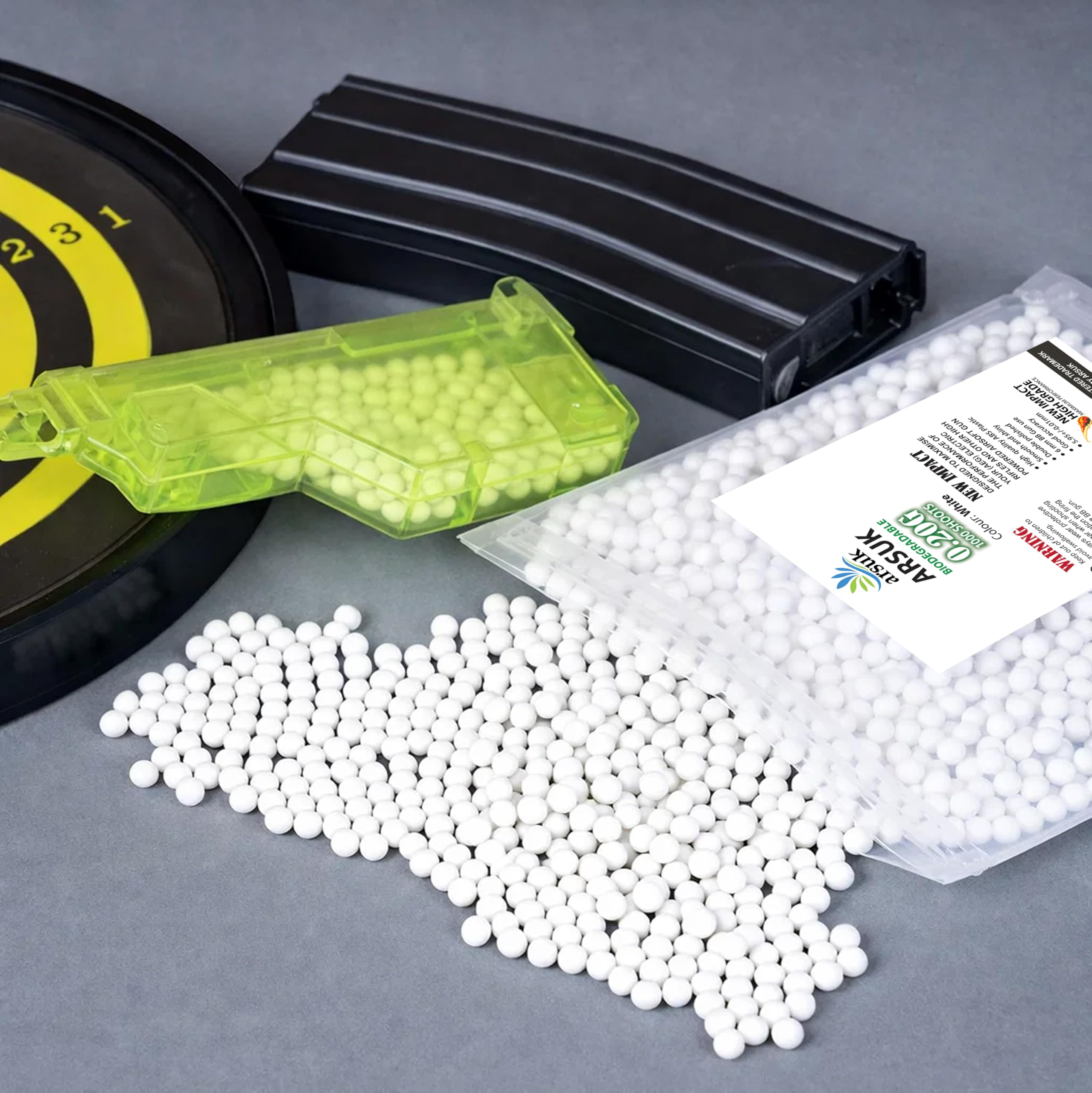 Arsuk Pallini Airsoft Biodegradabili 6 mm – Bianchi – 0,20 g Pellet Senza Giunture per Tiro – Munizioni Di Precisione con Finitura Liscia – Confezione da 1000 per Prestazioni Costanti