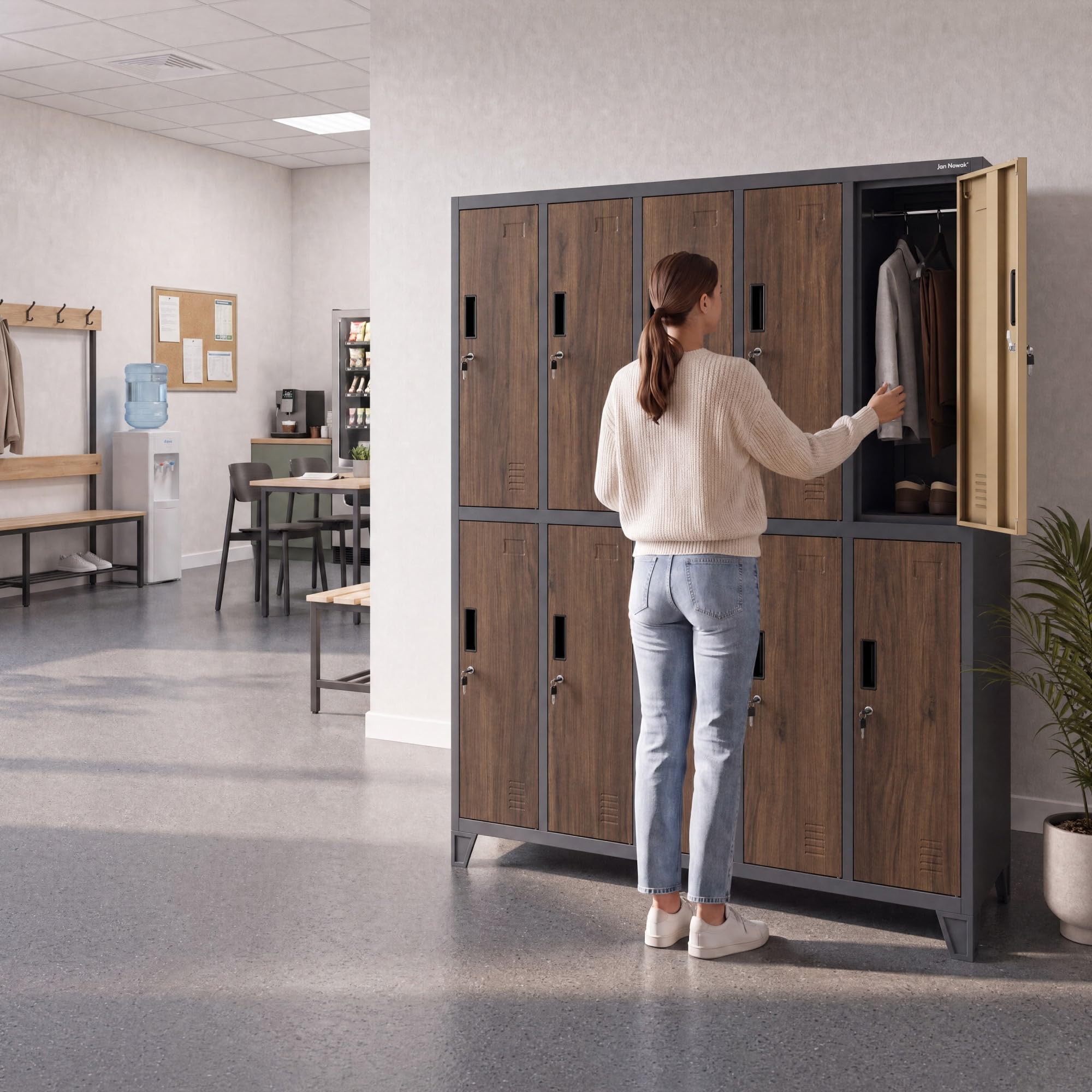 Jan Nowak Casier vestiaire 5B2A Armoire Metallique 10 Compartiments revêtement en Poudre 172 cm x 136 cm x 45 cm (Anthracite/Imitation Bois)