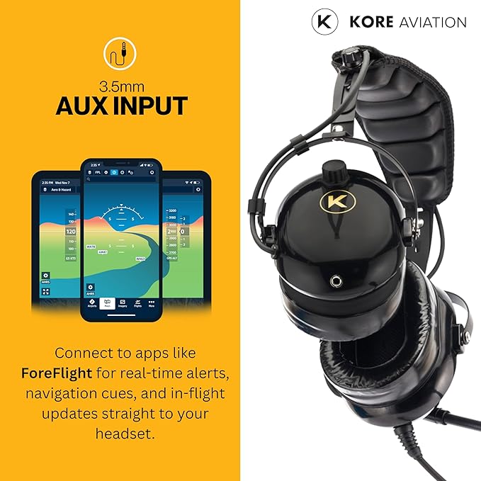 KA-1 General Aviation Headset for Pilots - Mono and Stereo Compatibility, Passive Noise Reduction, Noise Canceling Microphone, Gel Ear Seals, Adjustable Headband & Headset Bag