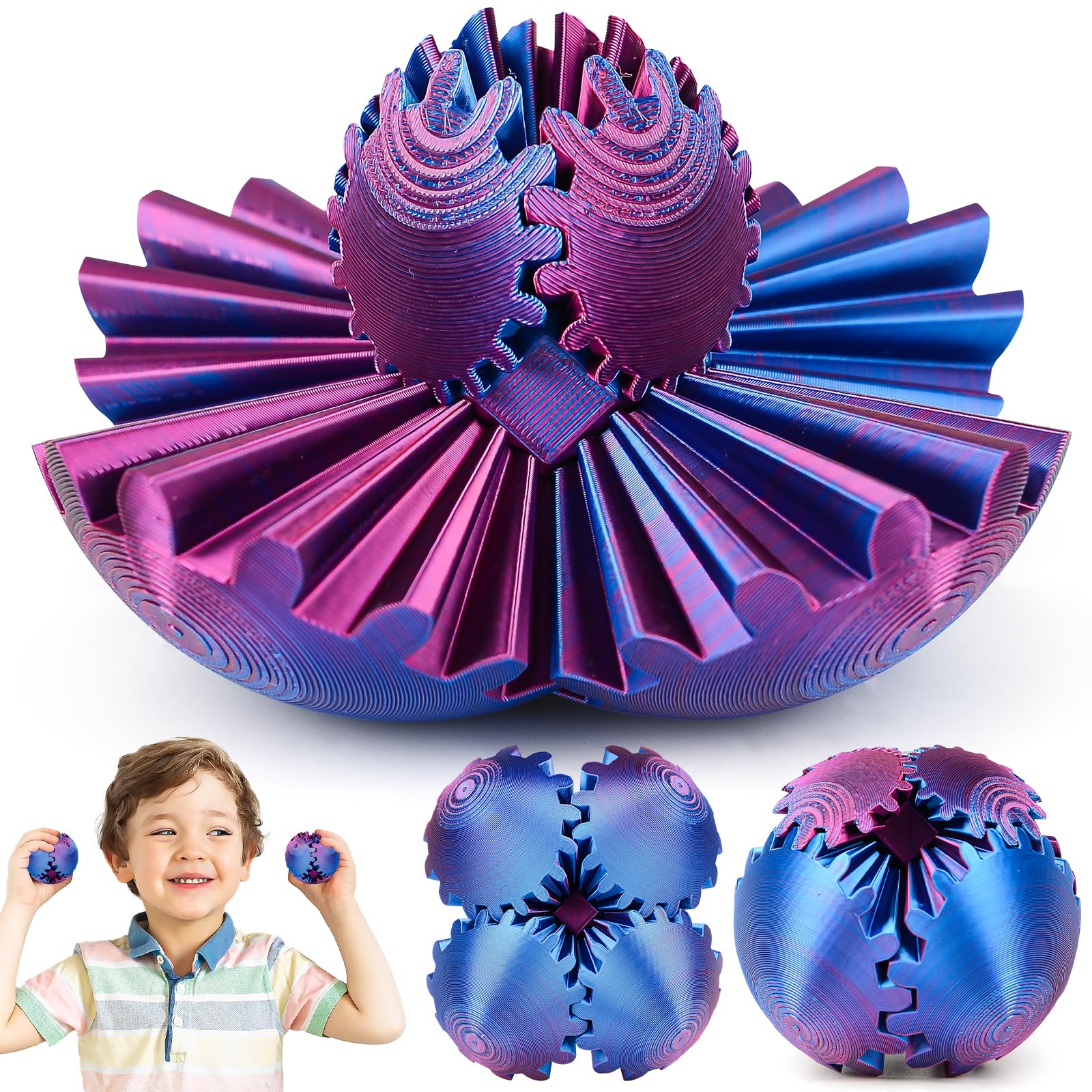3D Printed Gear Sphere Fidget Toy, Impossible Gearsphere Cool Stuff for Boys, The Steampunk Whirling Wonder Fidget Gear Ball Stress Relief Cool Stuff Toys Gift for 3+ Age Kids Adult