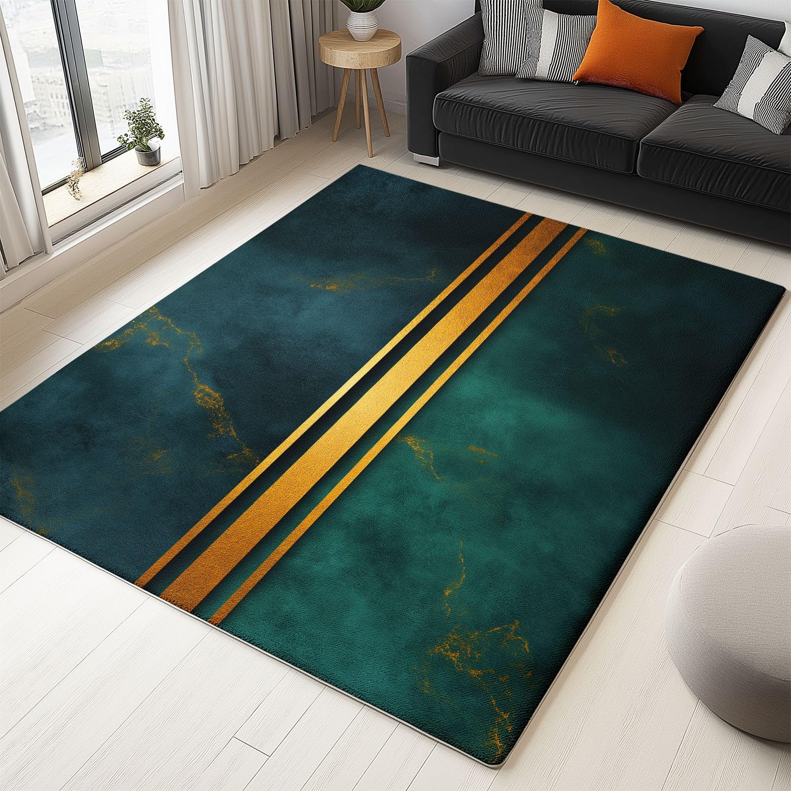 Generisch Waschbare Teppiche 100 x 160 cm rutschfest Eleganter Luxus Teppich, Smaragdgrüner Marmor Geometrie Indoor Wohnzimmer Teppich Böden Dekor für Schlafzimmer Jugendzimmer Badezimmer