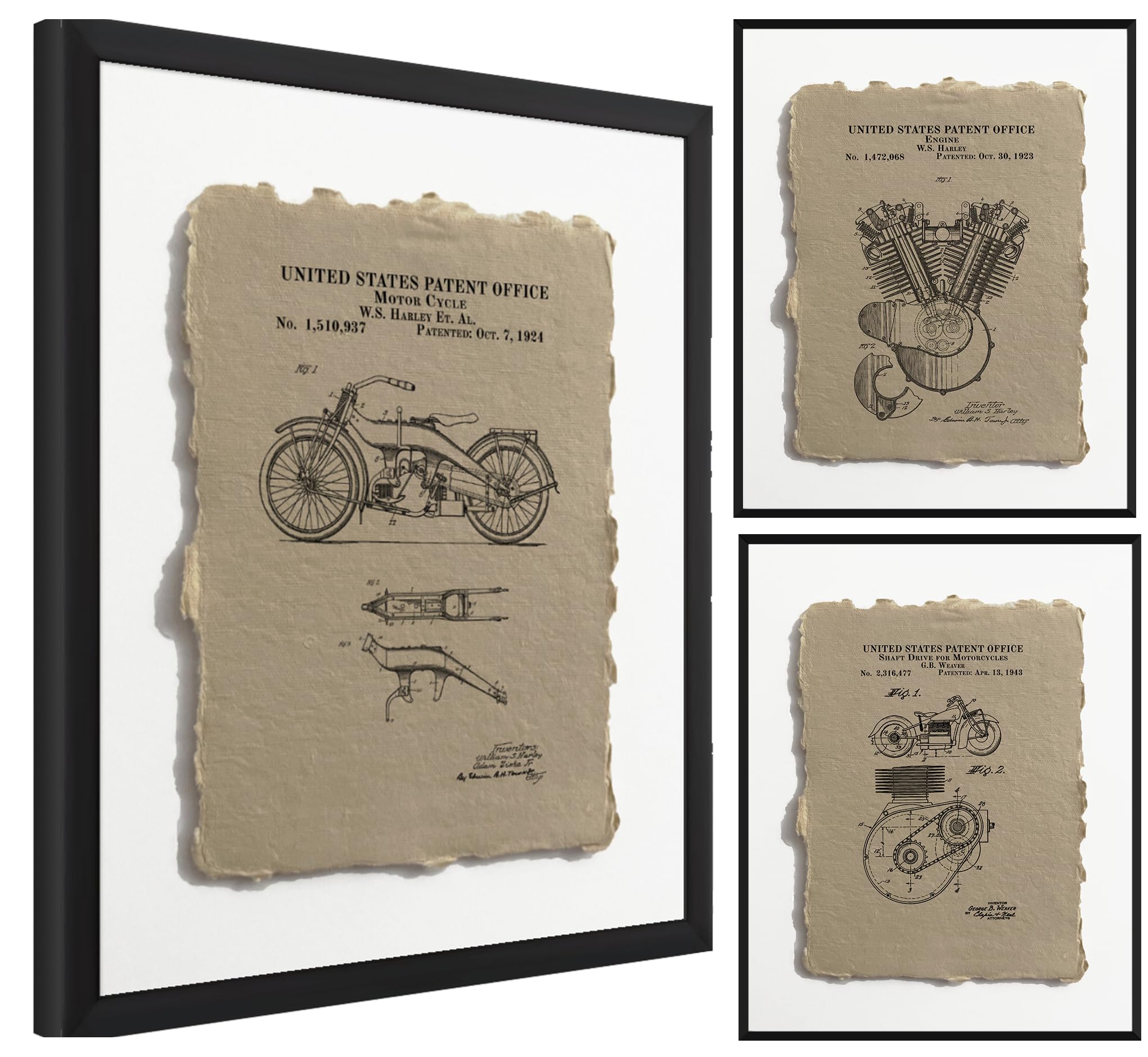 ChancertonsChancertons - Harley Davidson Motorcycle Wall Art - Floating Art Print - Harley Davidson Poster - Motorcycle Art - Gift Men Home Office Man Cave - 3 Set(16x20 Unframed)