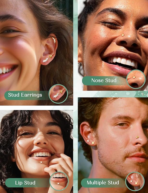 ORAZIO Pendiente trasero plano sin rosca para mujer Helix Tragus Piercing Jewelry | Piercing de acero quirúrgico hipoalergénico para nariz, labio, Medusa, labret, cartílago, caracola, joyería