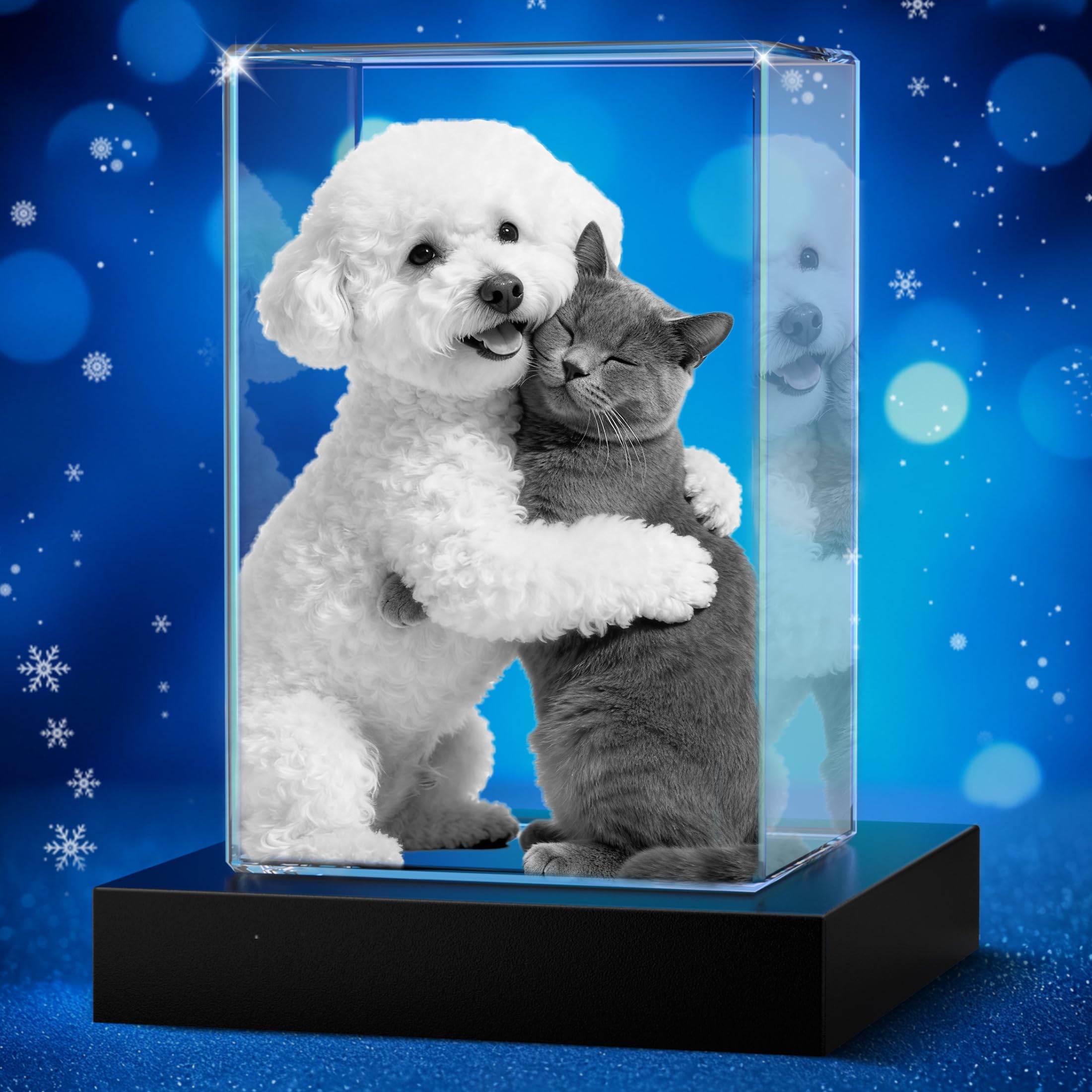 3D Crystal Pet Memorial Photo Personalized Gifts for Dog & Cat Lovers, Custom Laser Engraved Crystal Picture with Your Own Pet Photo, Sympathy