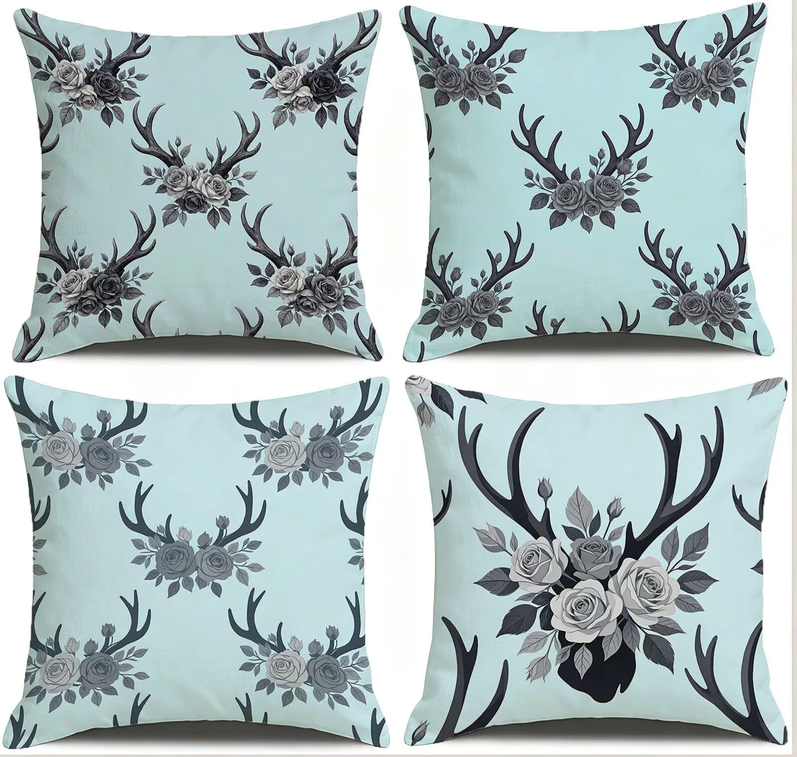 Blu Federe Cuscini Divano 60x60cm, Cuscini da Esterno Set de 4, Cod-99 | Velour Copricuscini Decorativi Letto Arredo, per Letto, Soggiorno, Giardino, Esterno, Casa Decorazione Set di 4 Fiore