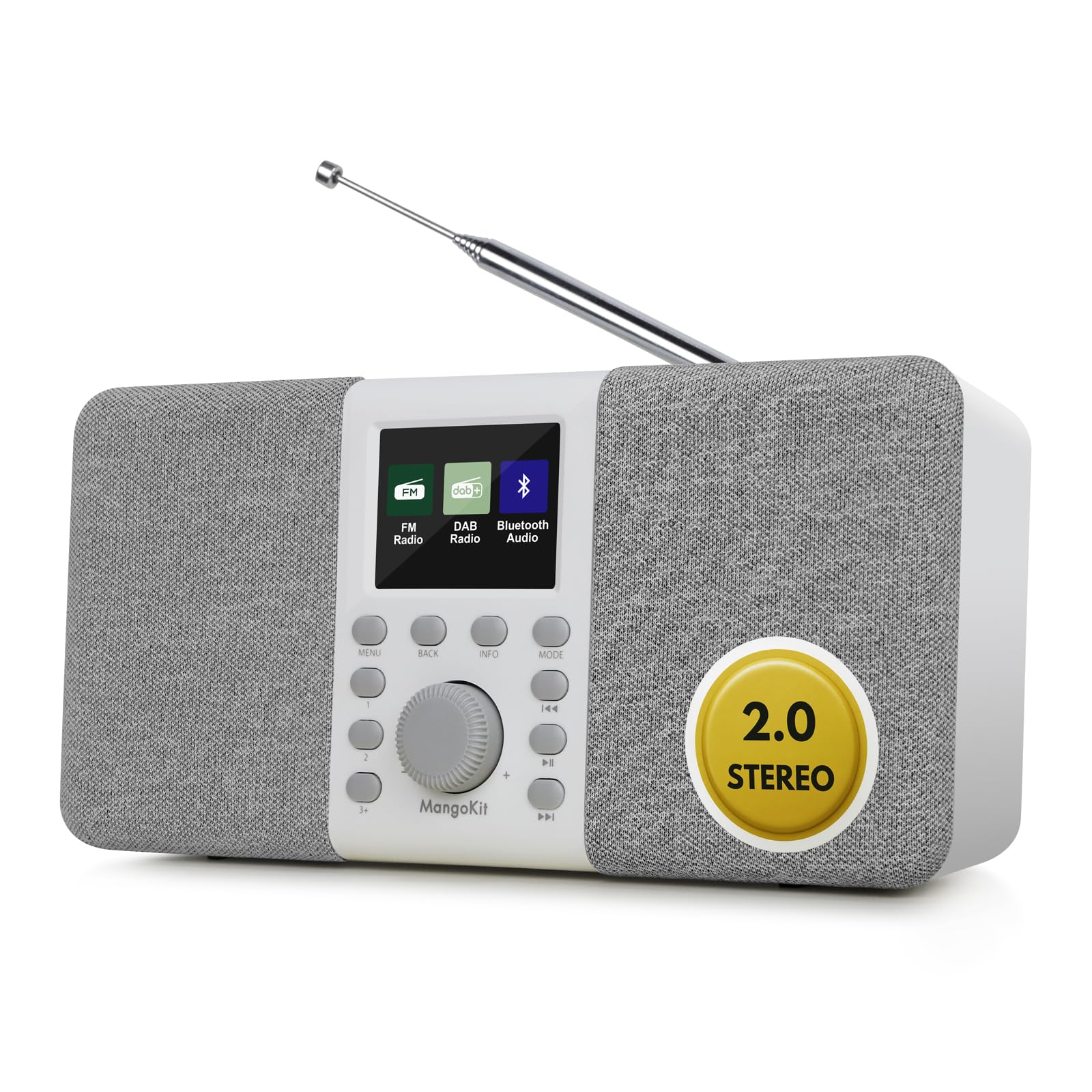 MD5 Stereo DAB Radio Portable,DAB+ Digital Radio,Bluetooth Radio,FM Kitchen Radios Mains and Battery,Large Color Display, Alarm&Clock&Snooze Timer,40 Preset Stations,Headphone Port-Stone Grey