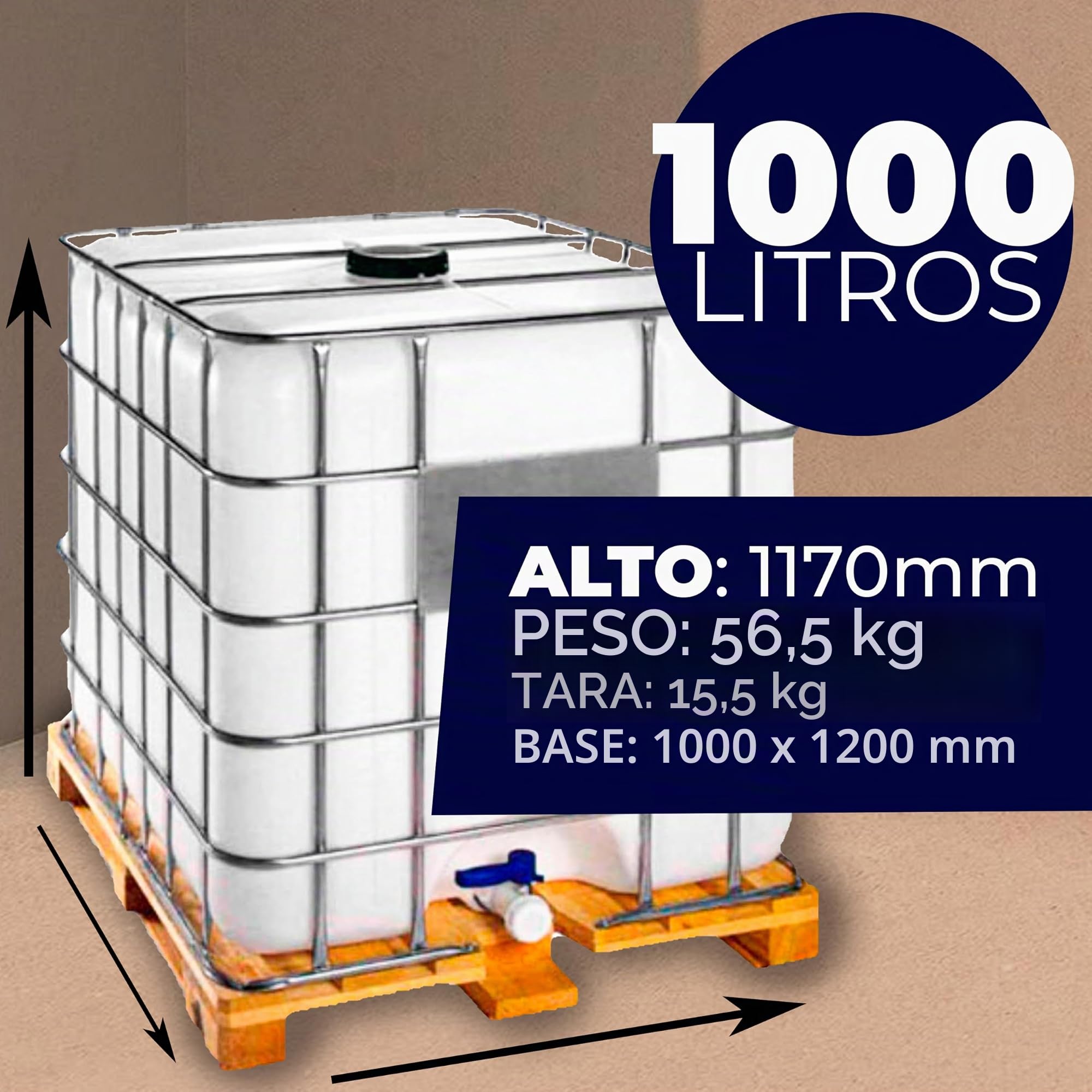 Contenedor depósito de 1000 litros IBC-GRG con palet de madera ADR