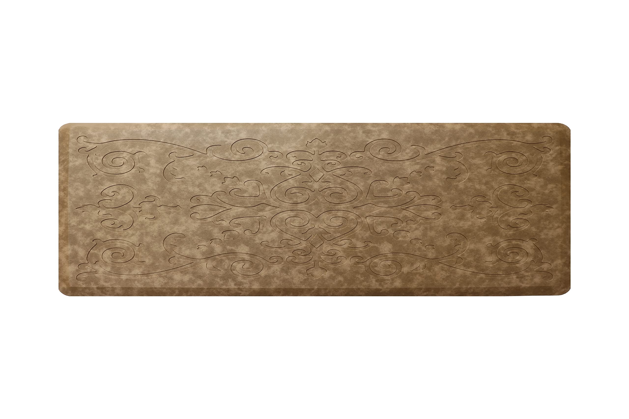 J&V TEXTILES Medallion Embossed Cushioned Anti Fatigue Floor Mat, Thick Non Slip Waterproof Kitchen Rug, Heavy Duty Foam Standing Mat for Kitchen (Taupe, 17" X 60")