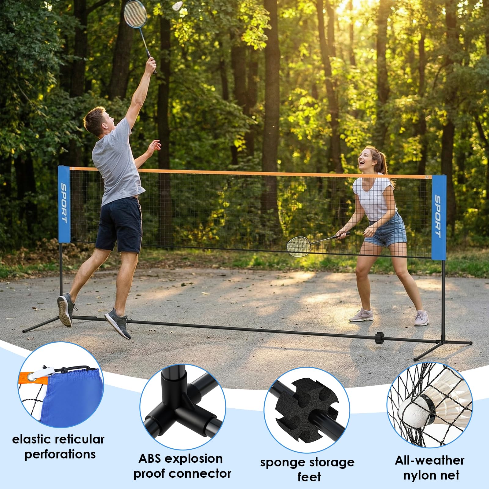 Red Badminton Red Voleibol Tenis portatil Ajustable, 4 m / 5 m Plegable Red para Voleibol para el Interior o al Aire Libre, con Soporte y Bolsa, Altura Ajustable, Fácil Instalación