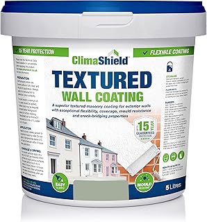 SmartSeal Textured Wall Coating - Waterproof 15yrs+ Breathable & Flexible - 12 Colours - Brick Stone Concrete & Render (Natural Olive, 5 Litre)