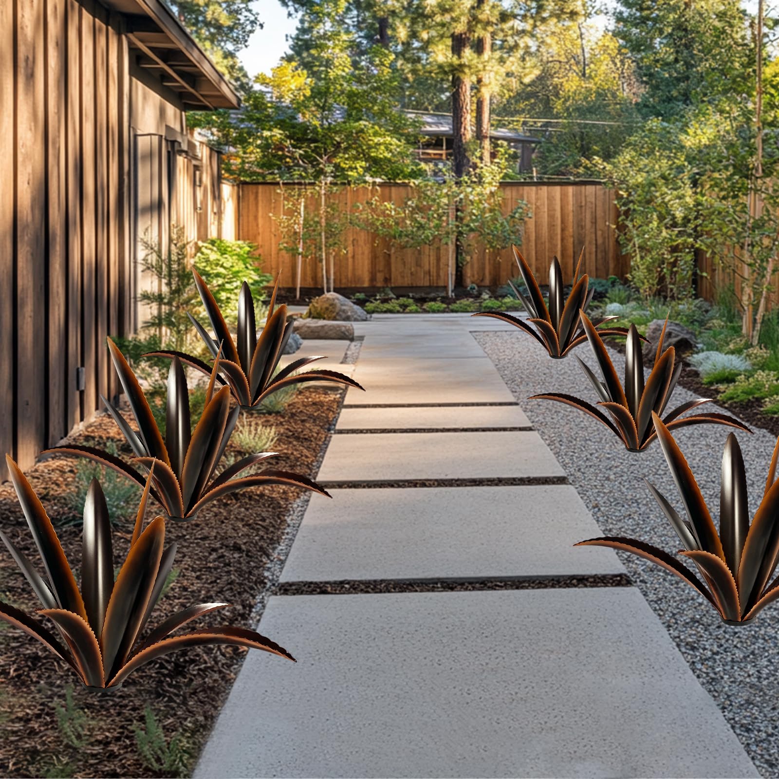 TOMBABY Enlarge Thickened Wind Resistant Metal Agave Garden Art Country Garden Sculpture Statue Outdoor Decoration Agave Metal Plant Courtyard Lawn Ornament Gift (1, 12 Leaves Black) view 6