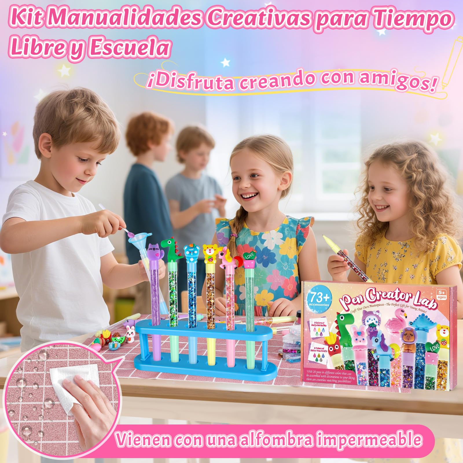 Kazzley Laboratorio de Boligrafos con 73+ PCS, Kit de Creación de Bolígrafos, Cree 20 Glitzerstiften Personalizados, Manualidades Niña 5 6 7 8 9 10 años, Regalo Juguetes Creativas para Niños y Niñas