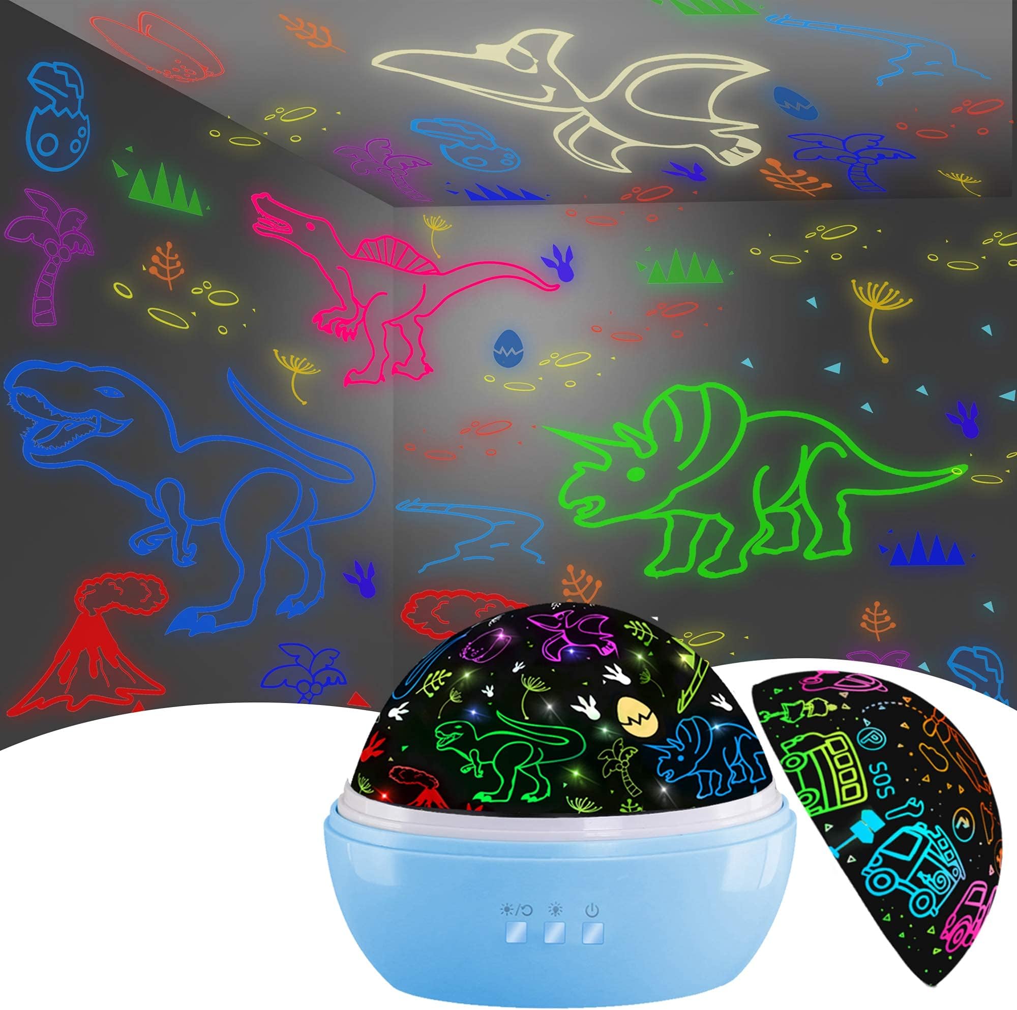 Dinosaur Night Light for Kids,360 Degree Rotation with 9 Colors Changing Child Projector,Car Truck Themed Night Light for Kids for Boys Room,Ceiling,Bedroom,Room Decor,Boy or Girl Gift