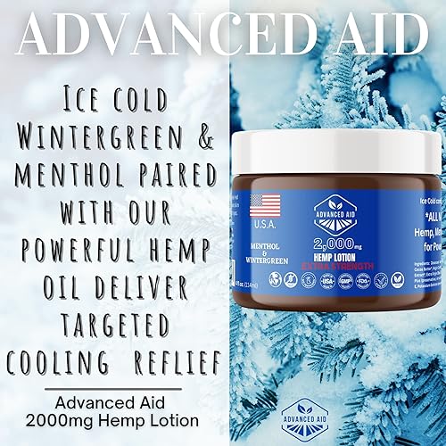 Miniatura 4 de Advanced Aid Loción de cáñamo de 2000 mg de aceite de cáñamo  mentol y gaulteria - Gran tamaño de 4 onzas - Extracto de CO2 orgánico ultra puro sin