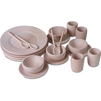 wooden toy dinner set