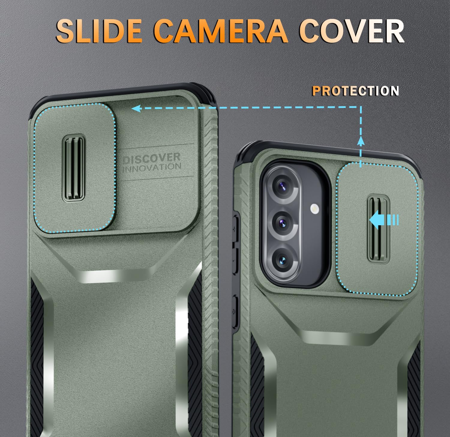 Funda compatible con Samsung Galaxy A36/A56 con cubierta de cámara deslizante + protector de pantalla, protección contra caídas de grado militar, resistente y a prueba de golpes, color verde
