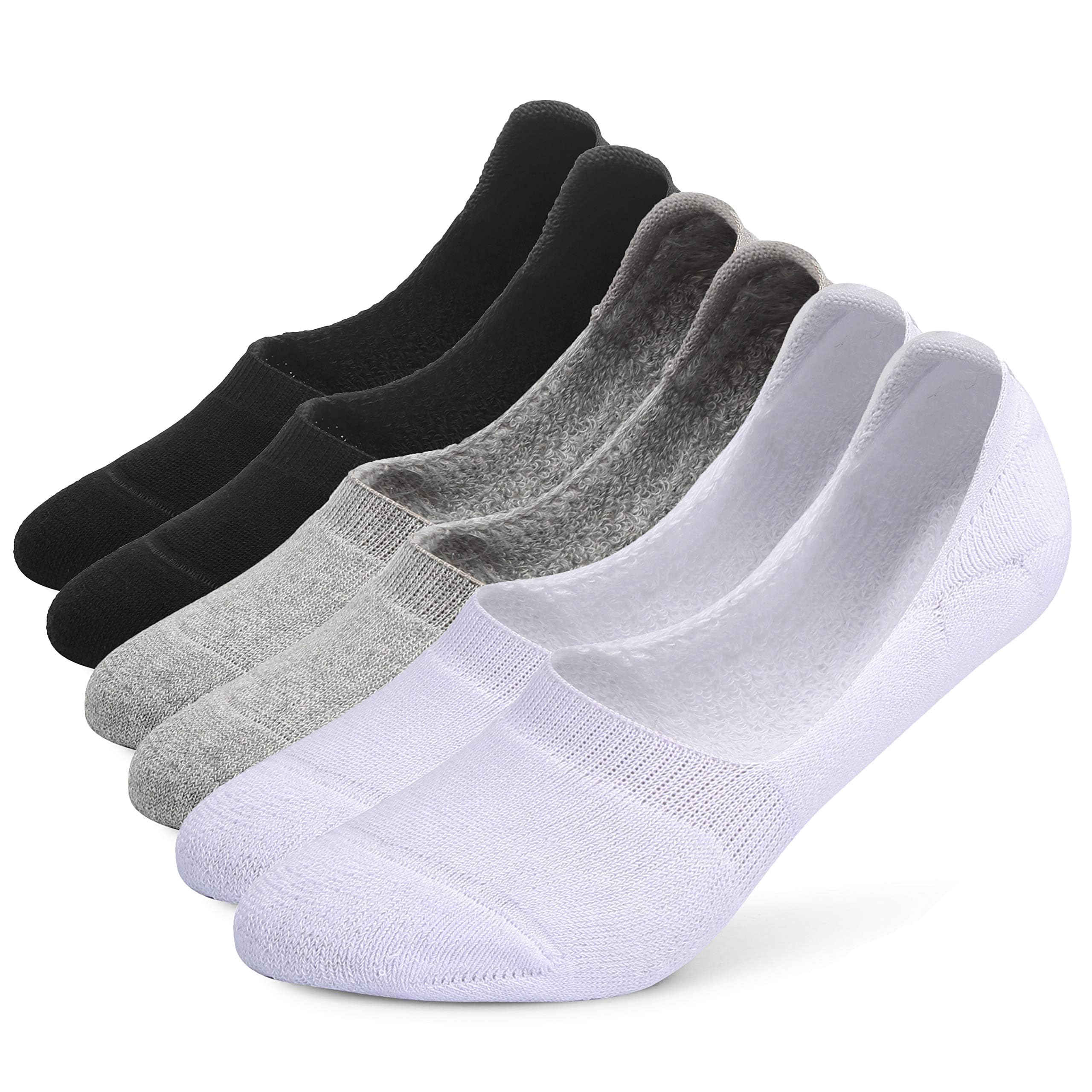 Mens No Show Cotton Socks, 5 Pack Low Cut Ankle Casual Cotton Short Sock with Non-Slip Grips Invisible Flat Boat Socks for Loafer Flats Sneakers, One Size