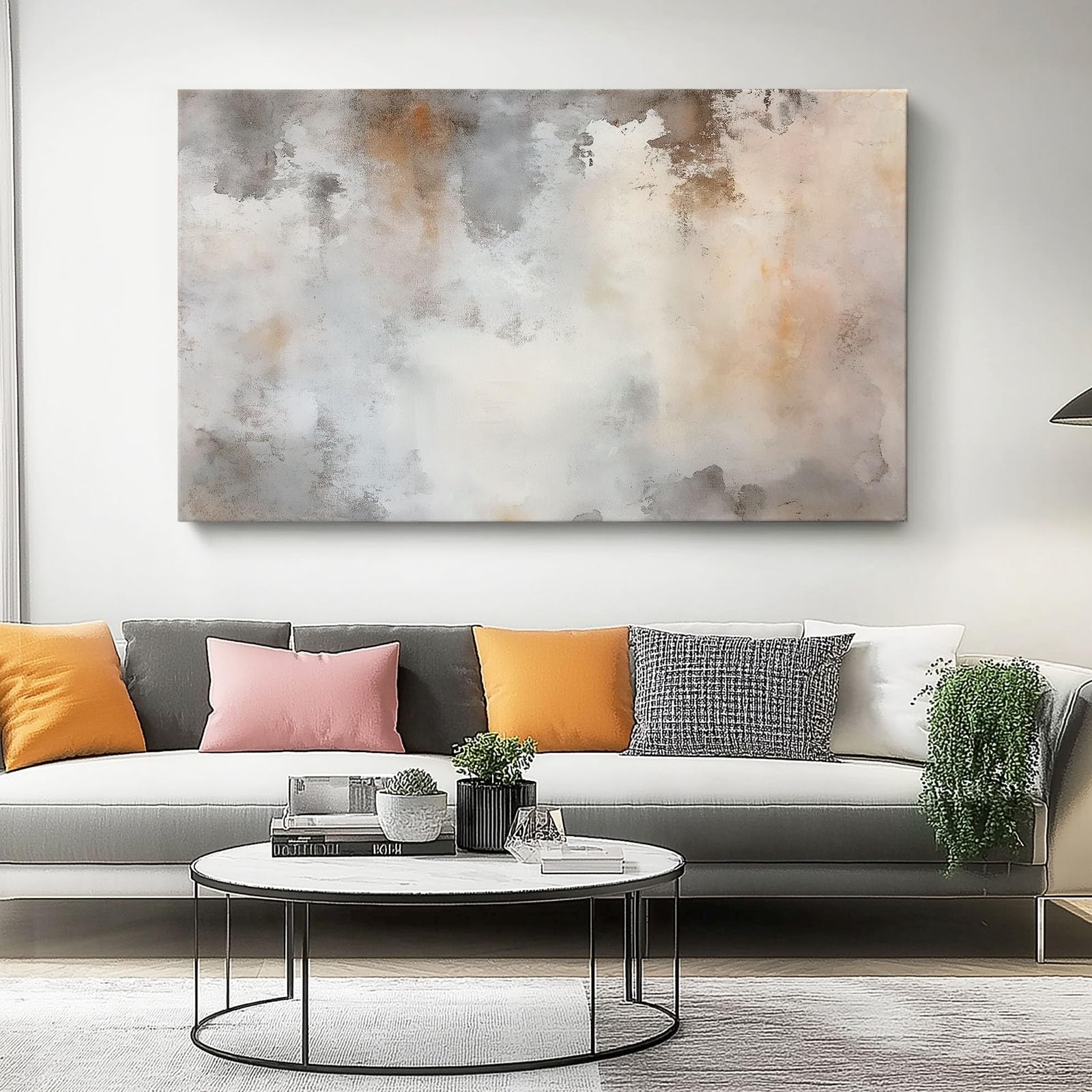 Bild auf Leinwand Abstrakt Used-Look Textur Wanddeko Wohnzimmer Aesthetic Deko Zimmer Wandbilder Modern Schlafzimmer Esszimmer Room Decor Hellbraunes, 150 x 50 cm