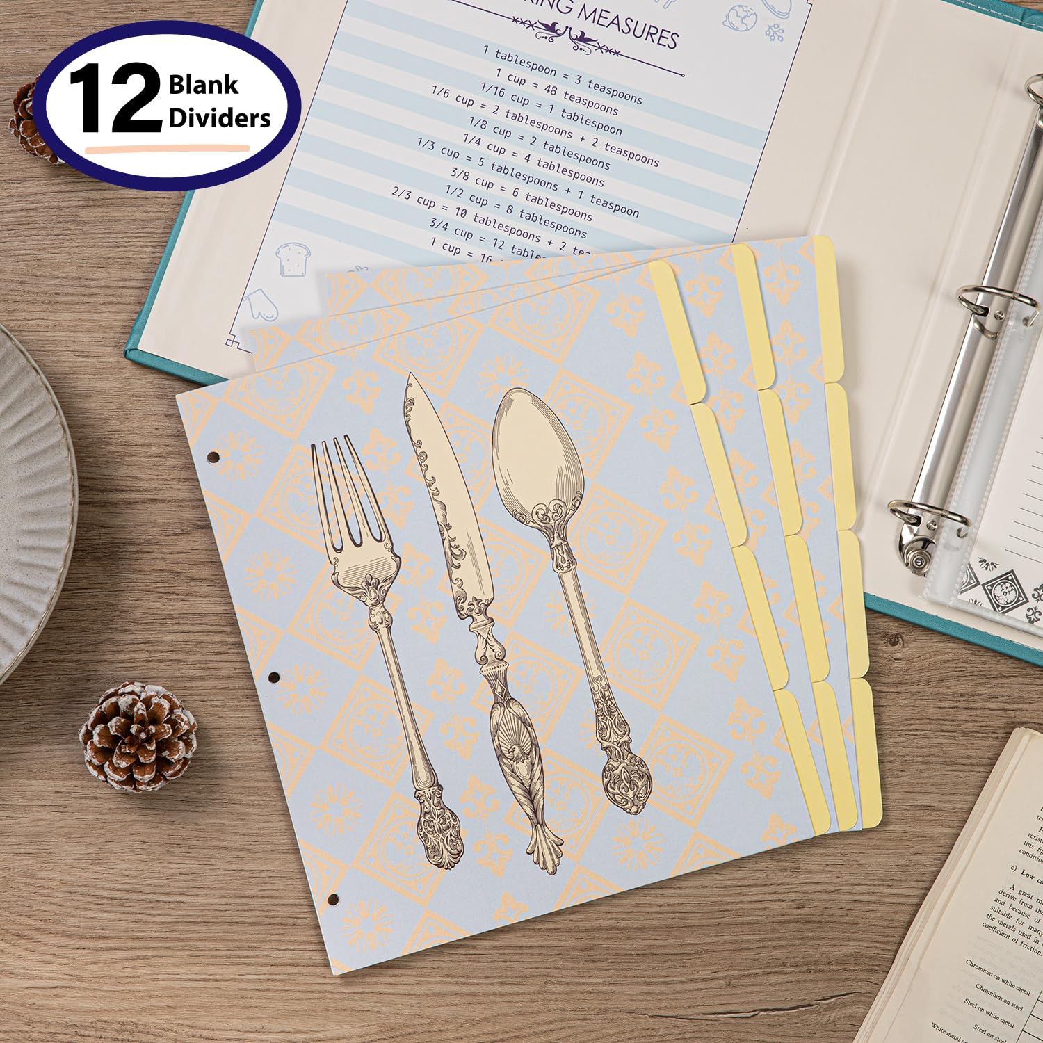 COFICE Raccoglitore per ricette, 21 x 28 cm, 3 anelli, vuoto, per scrivere le proprie ricette, con copertina in similpelle PU e buste in plastica (acquamarina)