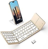 Vista 10 de Samsers Teclado Bluetooth plegable multidispositivo con panel táctil recargable de modo dual (2.4 G+BTx2) teclado inalámbrico con soporte, teclados