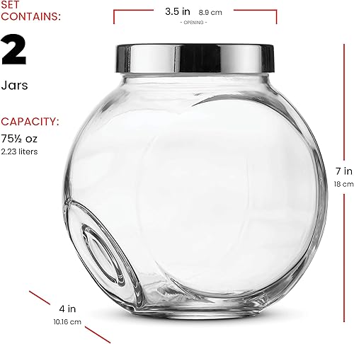 Miniatura 7 de Bormioli Rocco Pandora - Tarro de cristal para dulces de 75 onzas (paquete de 2) con tapa de sellado hermético de plástico de 2 vías, tarro de