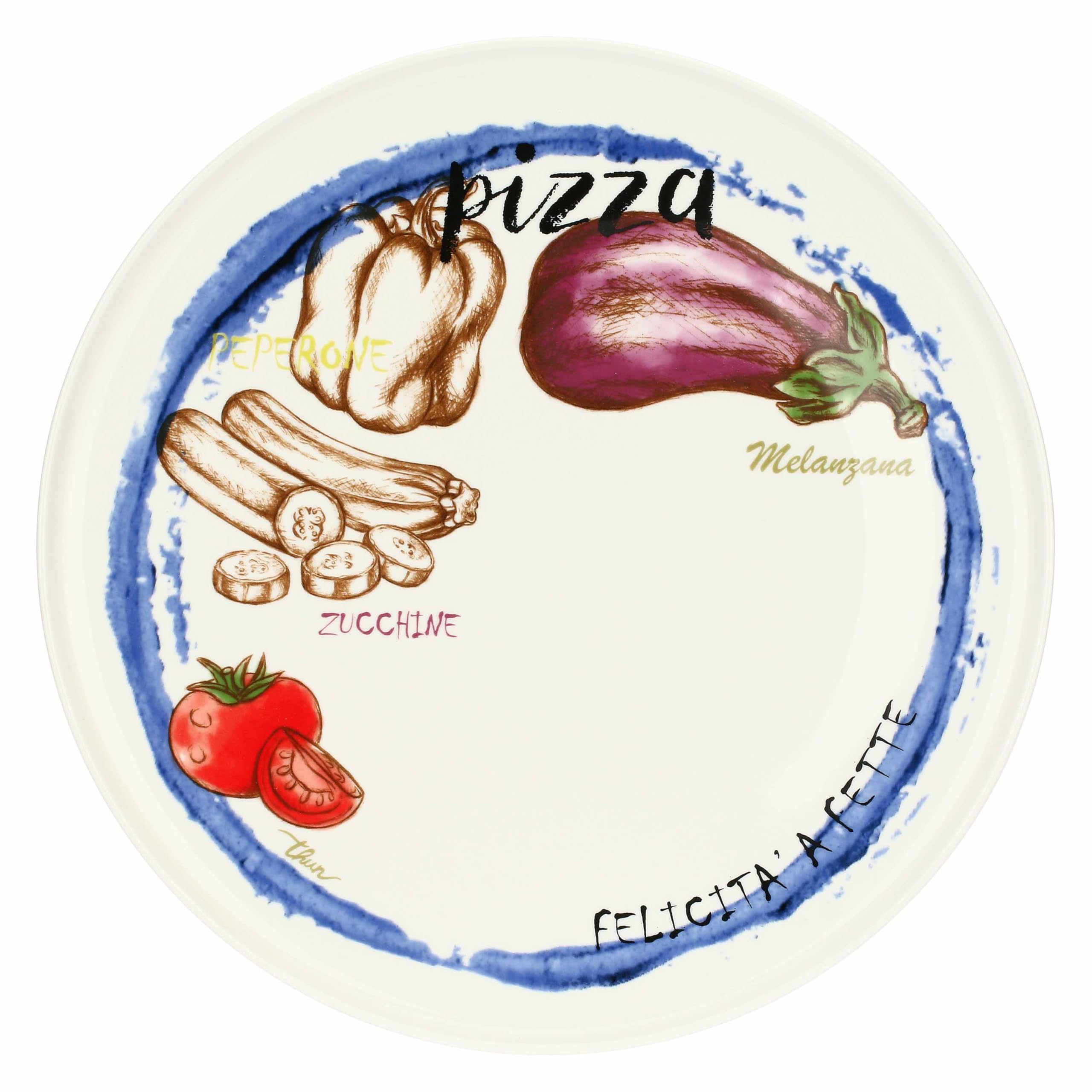 THUN - Set 2 piatti pizza Acqua e Farina, arancio e blu - Porcellana,ø 33 cm