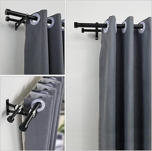 Miniatura 7 de Soportes dobles para barra de cortina, paquete de 6 soportes resistentes de 1 pulgada para cortinero, ganchos negros para colgar en la pared