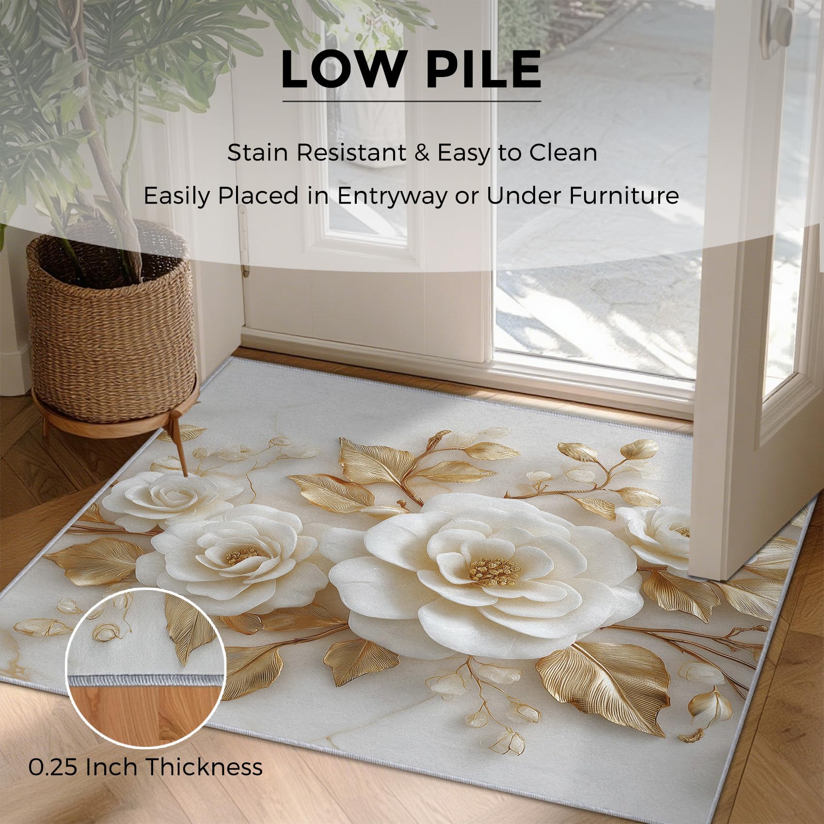 Générique Lavable Tapis Fleur en Relief, 160x230 cm