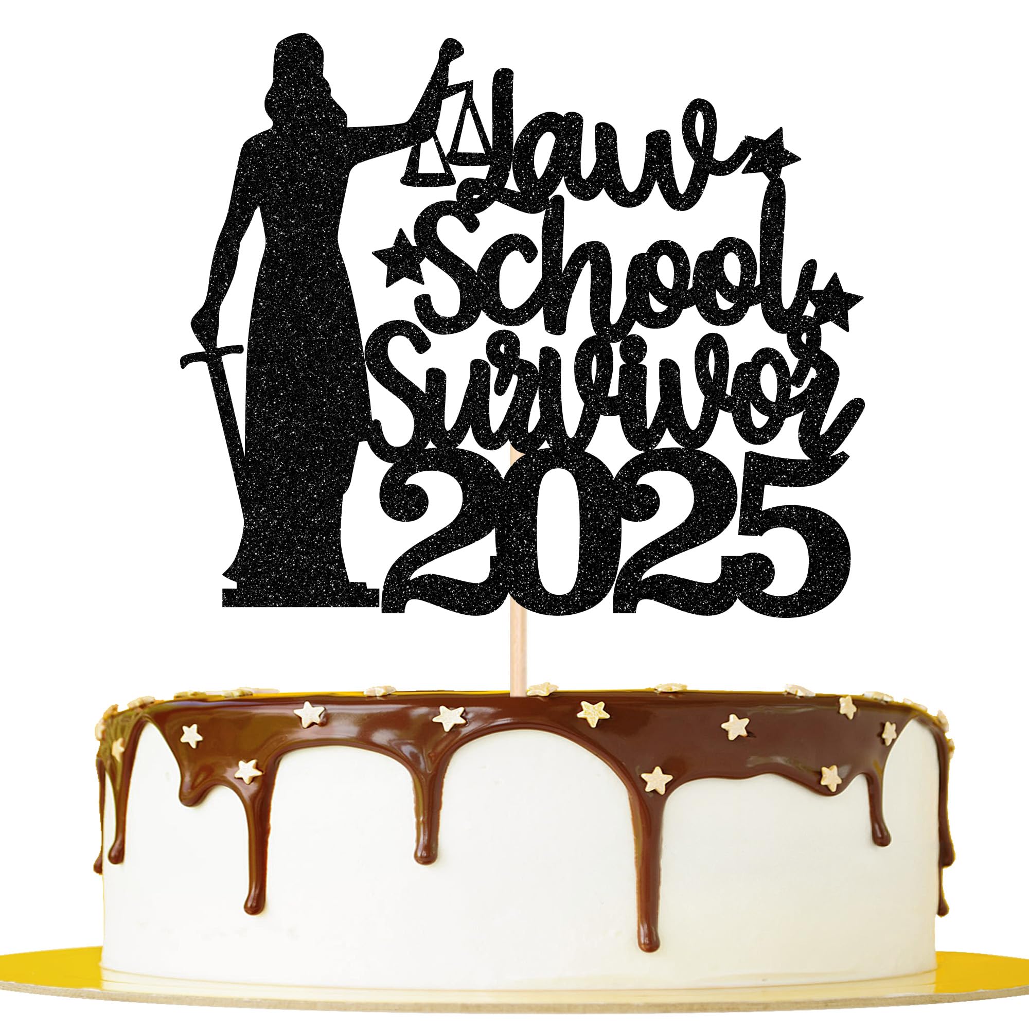 1 PCS Law School Survivor 2025 Cake Topper Glitter Congrats Grad Lawyer 2025 Graduation Cake Pick Graduation Party Decorations for 2025 Lawyer Theme