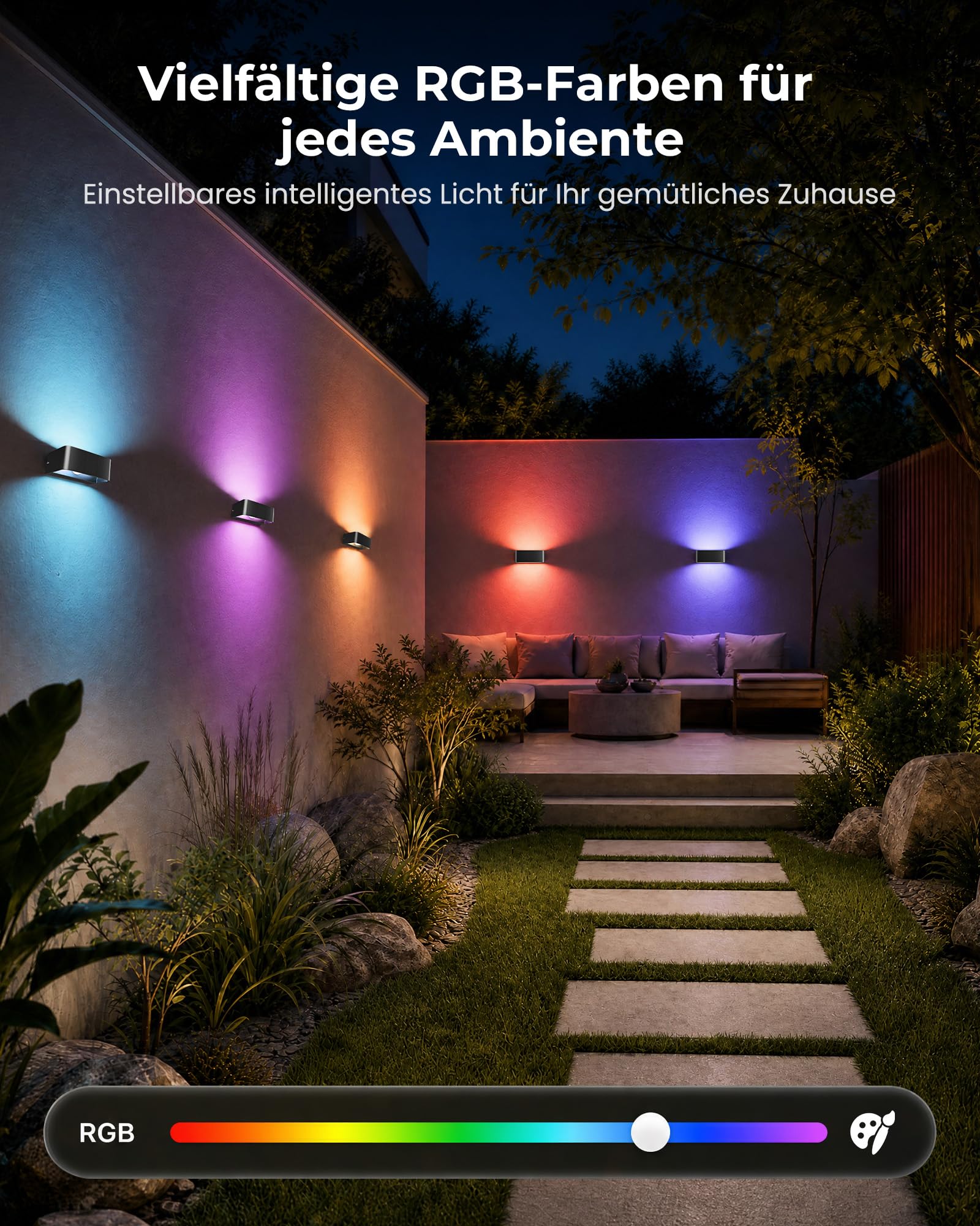 Applique murale avec contrôle par application, lampe murale d'intérieur à intensité variable avec millions de couleurs RVB, lampe d'extérieur étanche IP65, Lampe d'ambiance de câblage