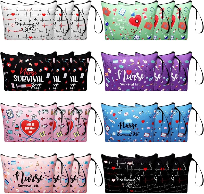 Huhumy 24 Necessaires com Zíper, Estampas de Enfermagem, Classic