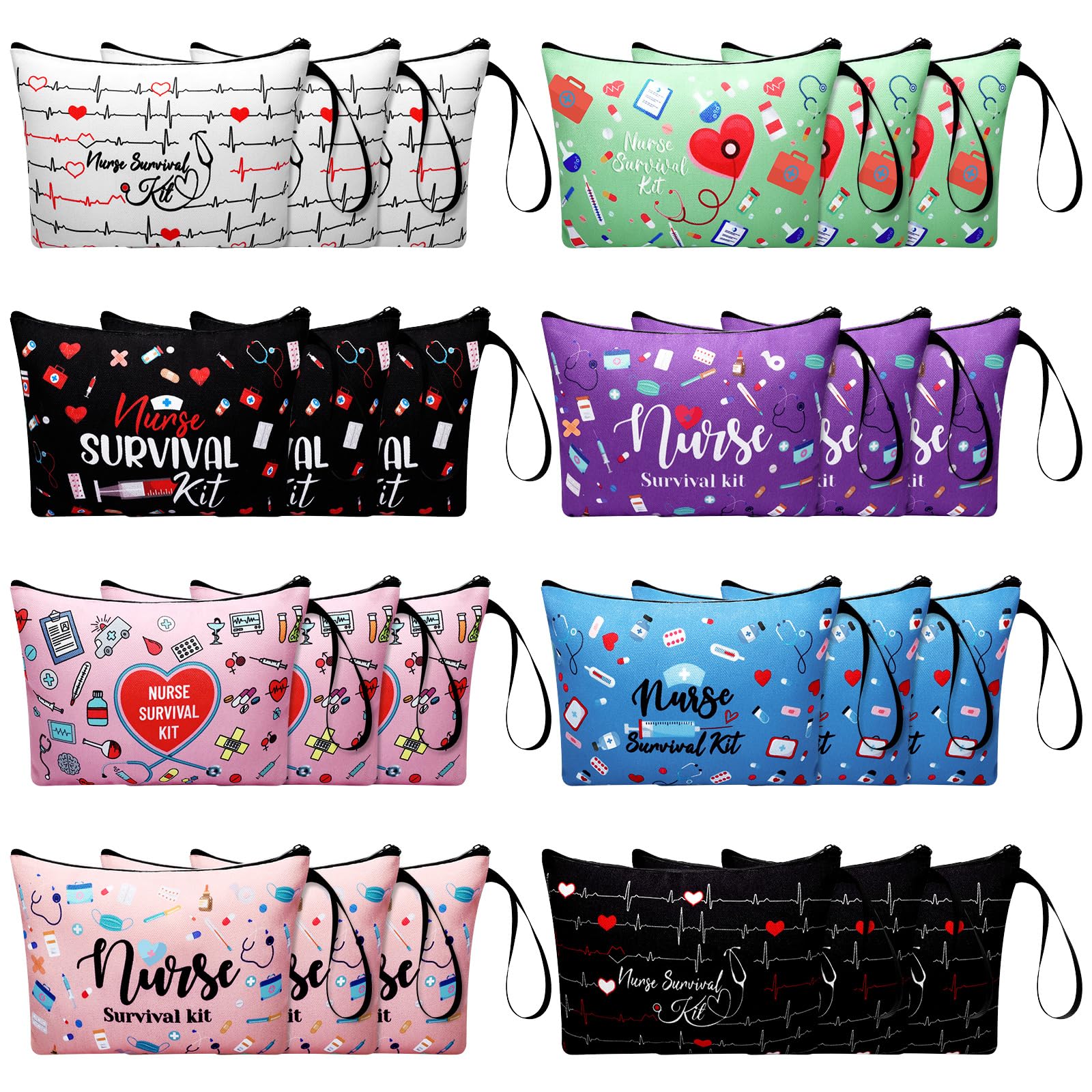 Huhumy 24 Pack Nurse Cosmetic Bags Bulk Novelty 2026 Nurses Week Gift Nursing Survival Kit Canvas Zipper Pouch Bags Thank You Gift for Nursing Week
