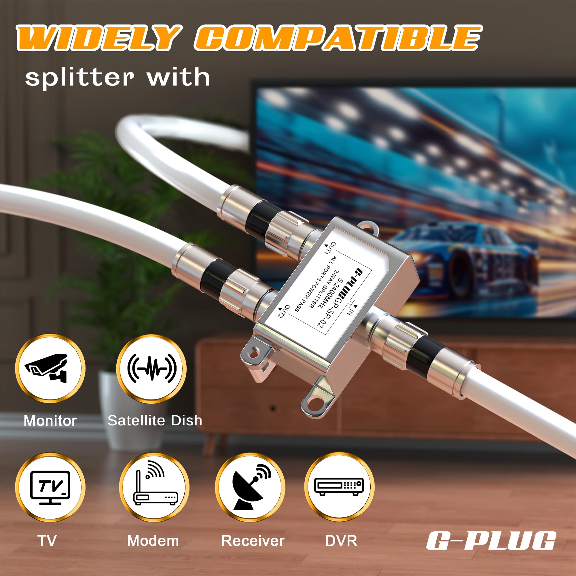 G-PLUG Rozdzielacz satelitarny 2-drożny - Premium rozdzielacz satelitarny do telewizji i radia, HDTV/UHD 4K, DVB-S/S2, DVB-T/T2, DVB-C/C2, wytrzymała obudowa, 2 wyjścia, łatwa instalacja