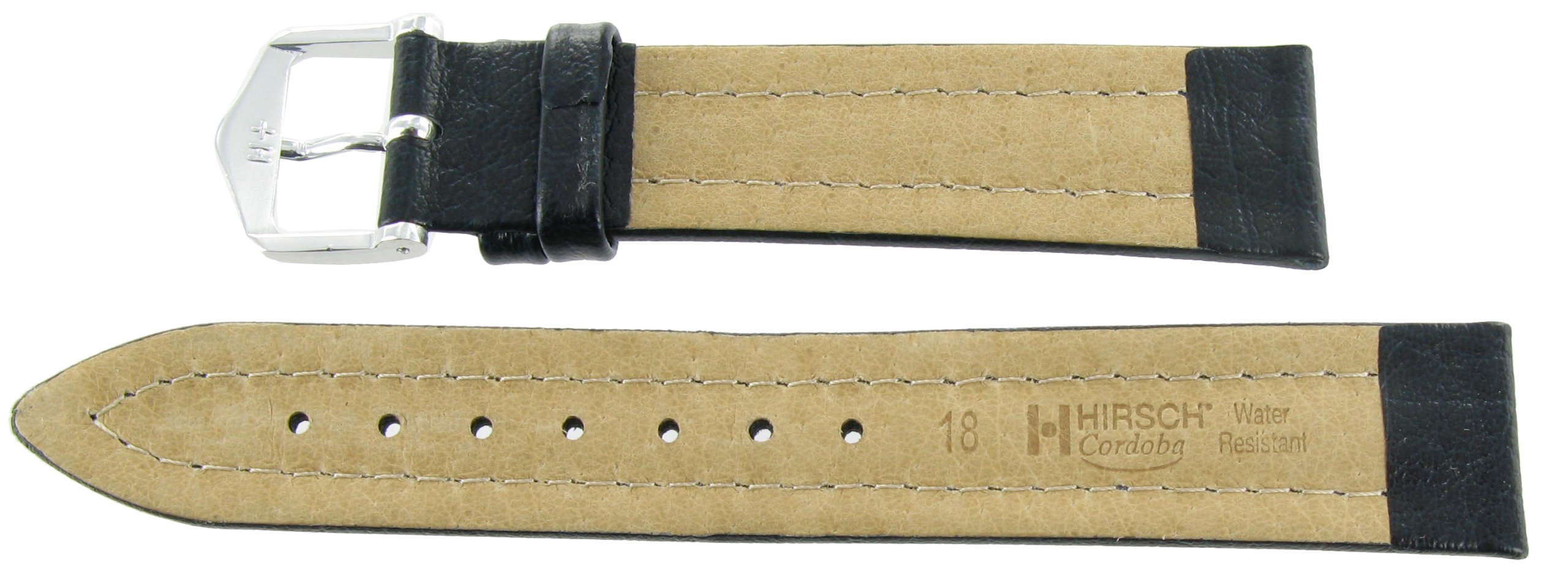 18mm Hirsch Cordoba Dark Navy Genuine Leather Heavy Padded Raised Relief Water Resistant Watch Band