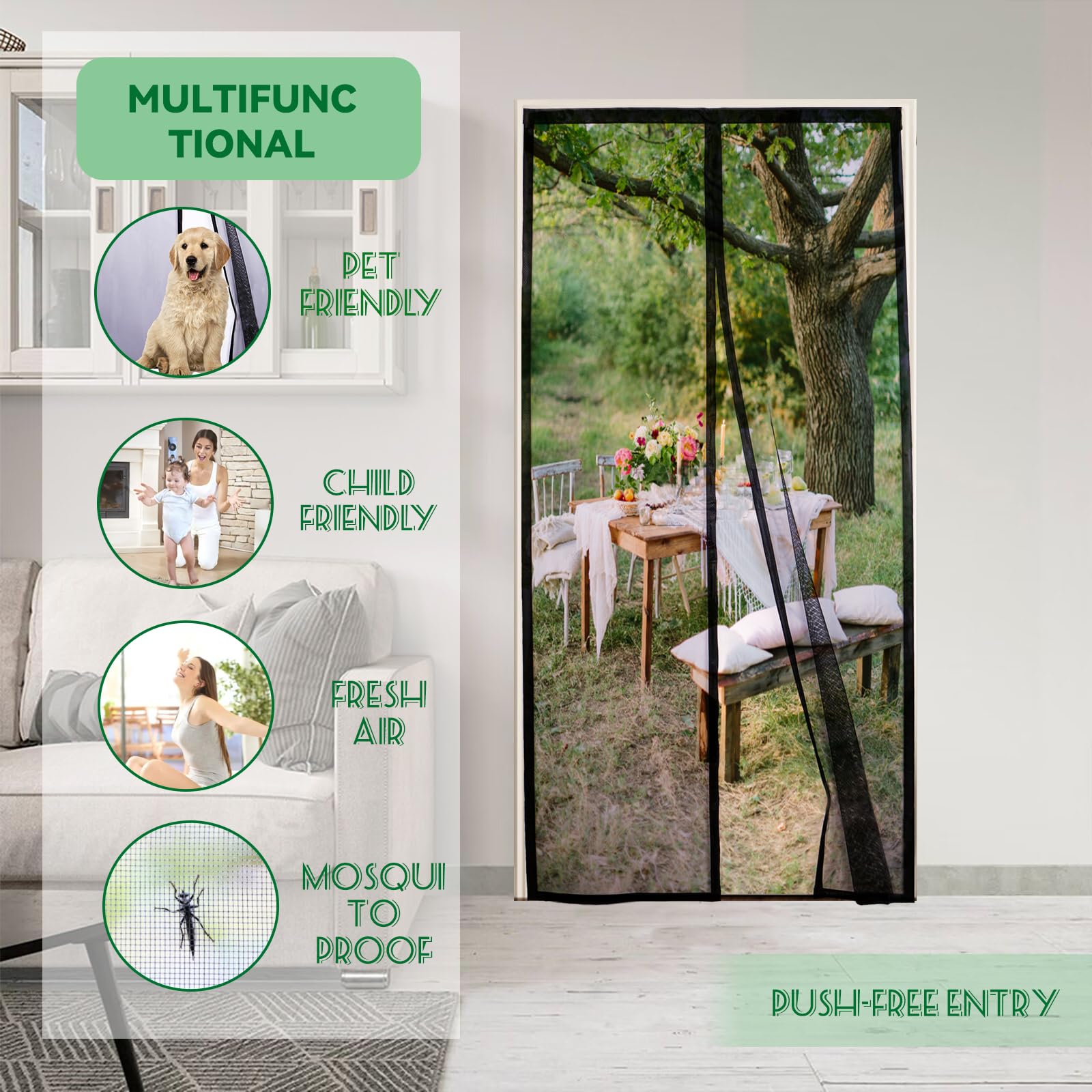 akgao Zanzariera Magnetica per Porta,85x220cm Puro Colore Fibra di Poliestere Porta Chiusura Magnetica Tenda Autosigillante Forte Magneti Domestici Bambini per Porta Balcone Porta Cantina-Nero