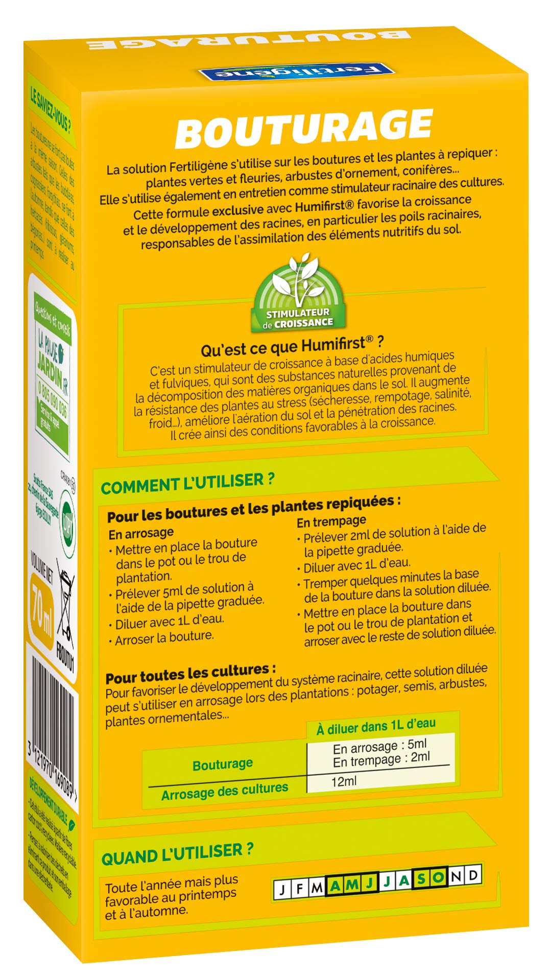 Fertiligène FBOUTU1 - Bouturage 70 ML - Favorise Le développement des Racines - pour boutures et Plantes repiquées - Aide la Plante à Mieux résister au Stress lié au rempotage, sécheresse, au Froid