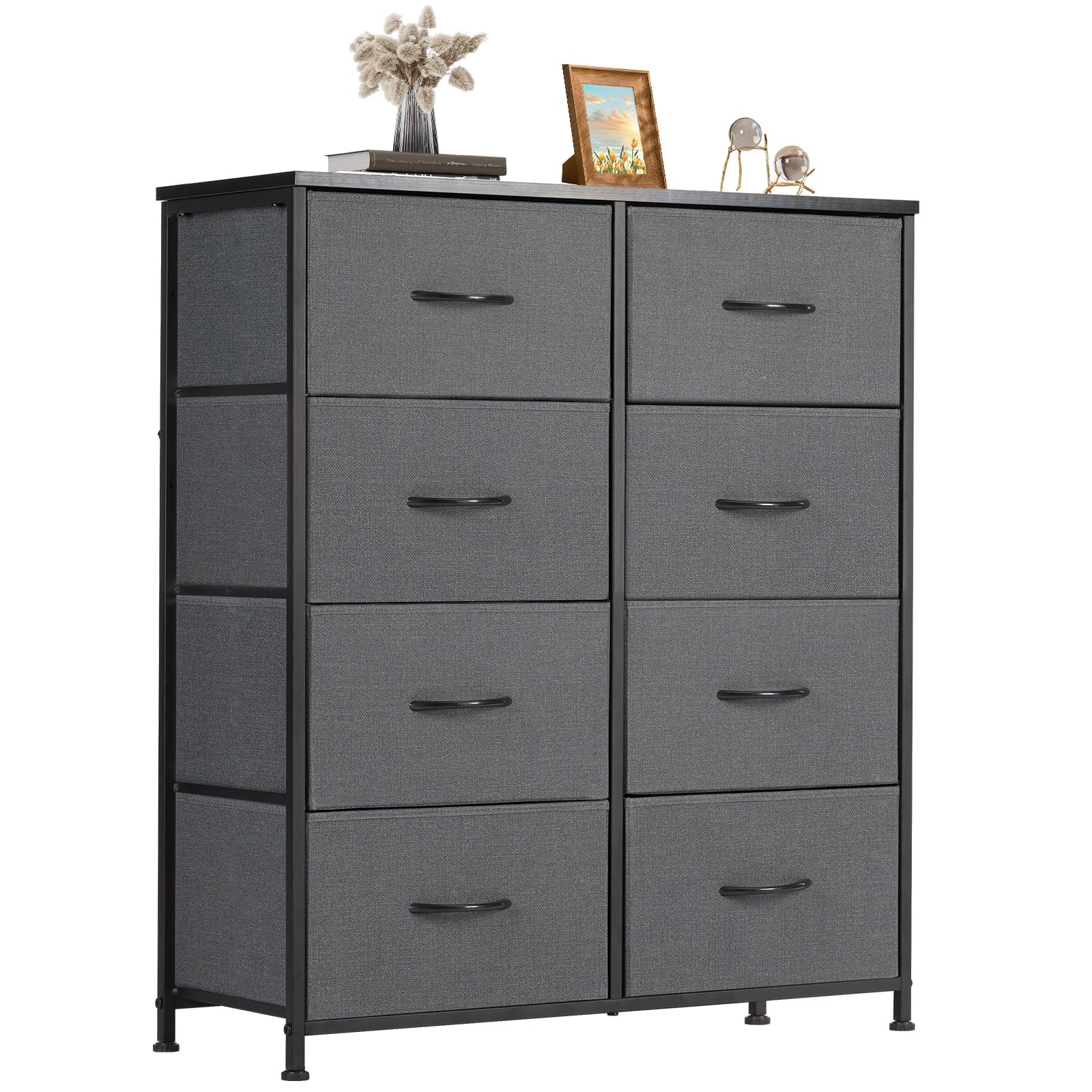 SMUGDresser, Drawers Dresser for Bedroom Cabinet Organizers Wood Top Table Furniture with 8 Fabric Storage Drawers Chest Tower Unit, Chest of Drawers for Closet, Living Room, Hallway, Porch Grey