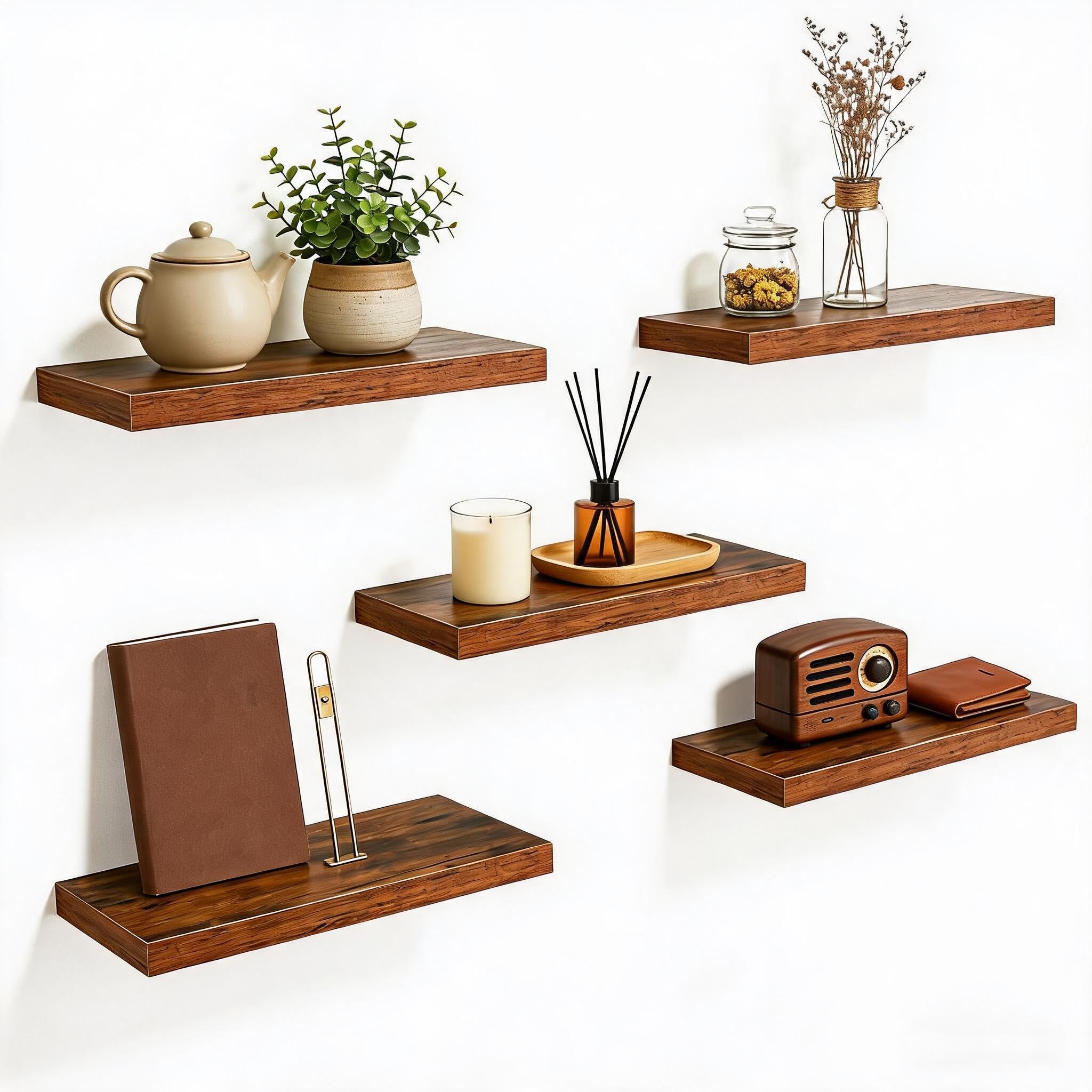 GarveeHome 5er Set Schweberegale Holz Rustikal, Wandboard 40x20x3cm, Metall | Stabile Wandhalterung; Inkl. Montagematerial; Zusätzlicher Stauraum; Vielseitig einsetzbar; Hochwertiges Finish